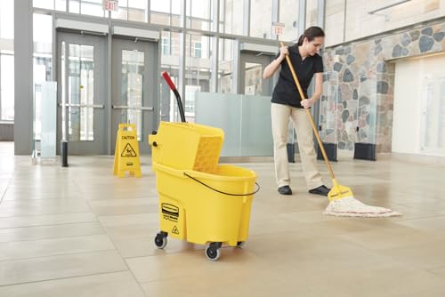 Rubbermaid Commercial Products WaveBrake 26 Qt. Side-Press Mop Bucket and Wringer Combo on Wheels, Yellow, for Professional/Industrial/Business Heavy-Duty Floor Cleaning/Mopping - Image 3