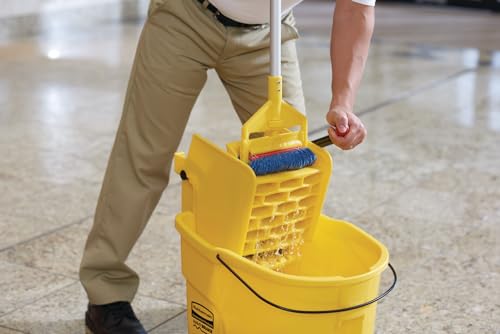 Rubbermaid Commercial Products WaveBrake 26 Qt. Side-Press Mop Bucket and Wringer Combo on Wheels, Yellow, for Professional/Industrial/Business Heavy-Duty Floor Cleaning/Mopping - Image 8