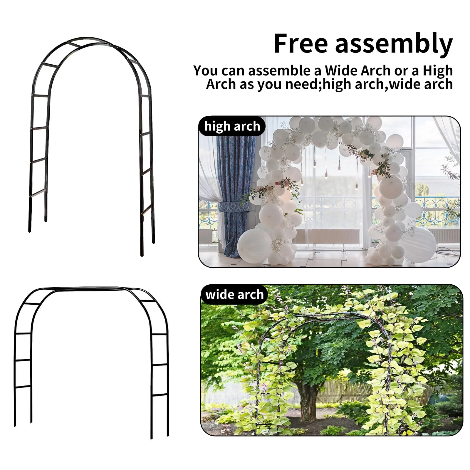 RUBFAC 94" Metal Garden Arch Trellis for Climbing Plants Outdoor, Garden Arbors and Arches, Wedding Arch Frame Archway for Balloons Pumpkin Vines Halloween Christmas Party Decoration, Black - Image 5