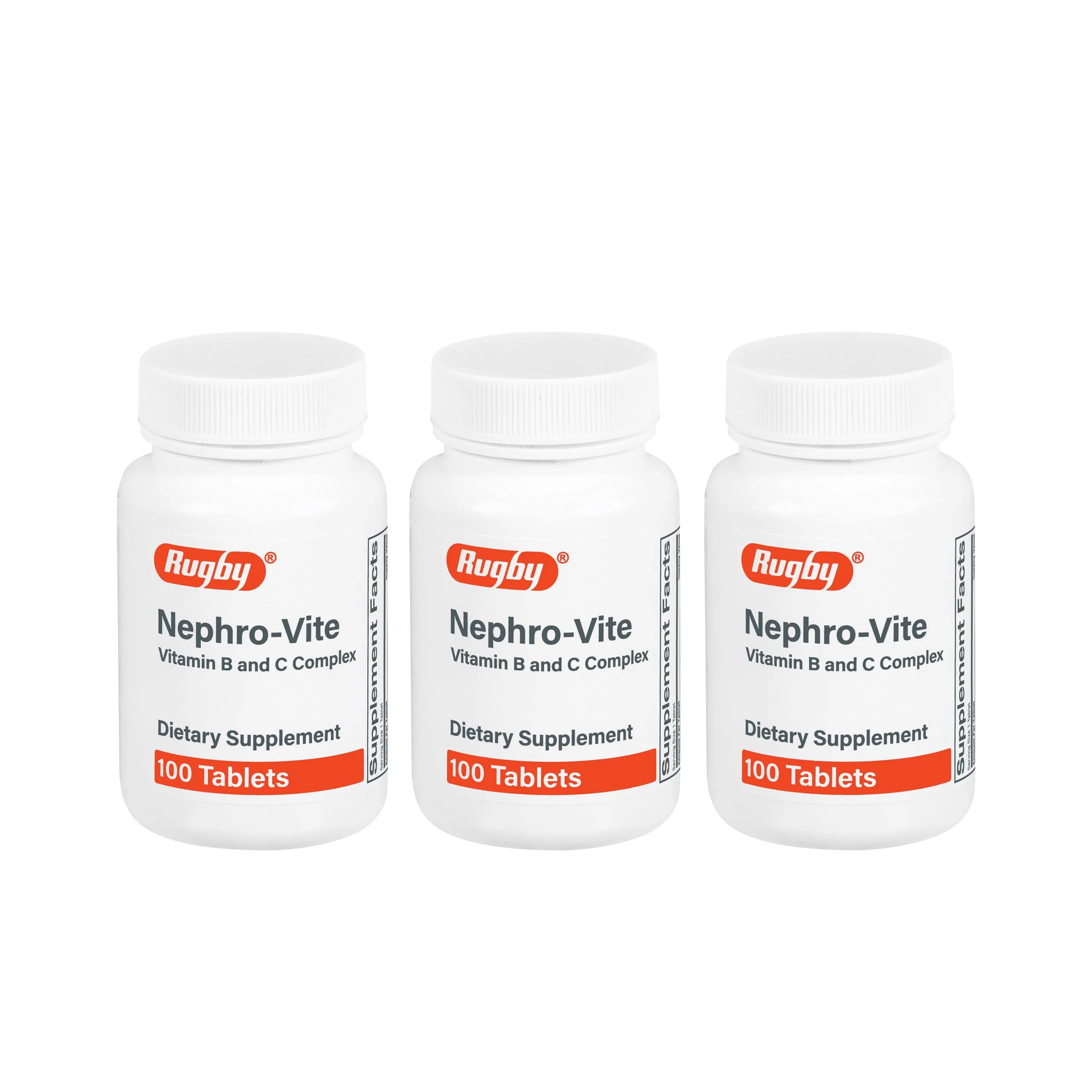 Rugby Nephro-Vite Vitamin B and C Complex Tablets - Dietary Supplement - 100 Count (3 Pack)