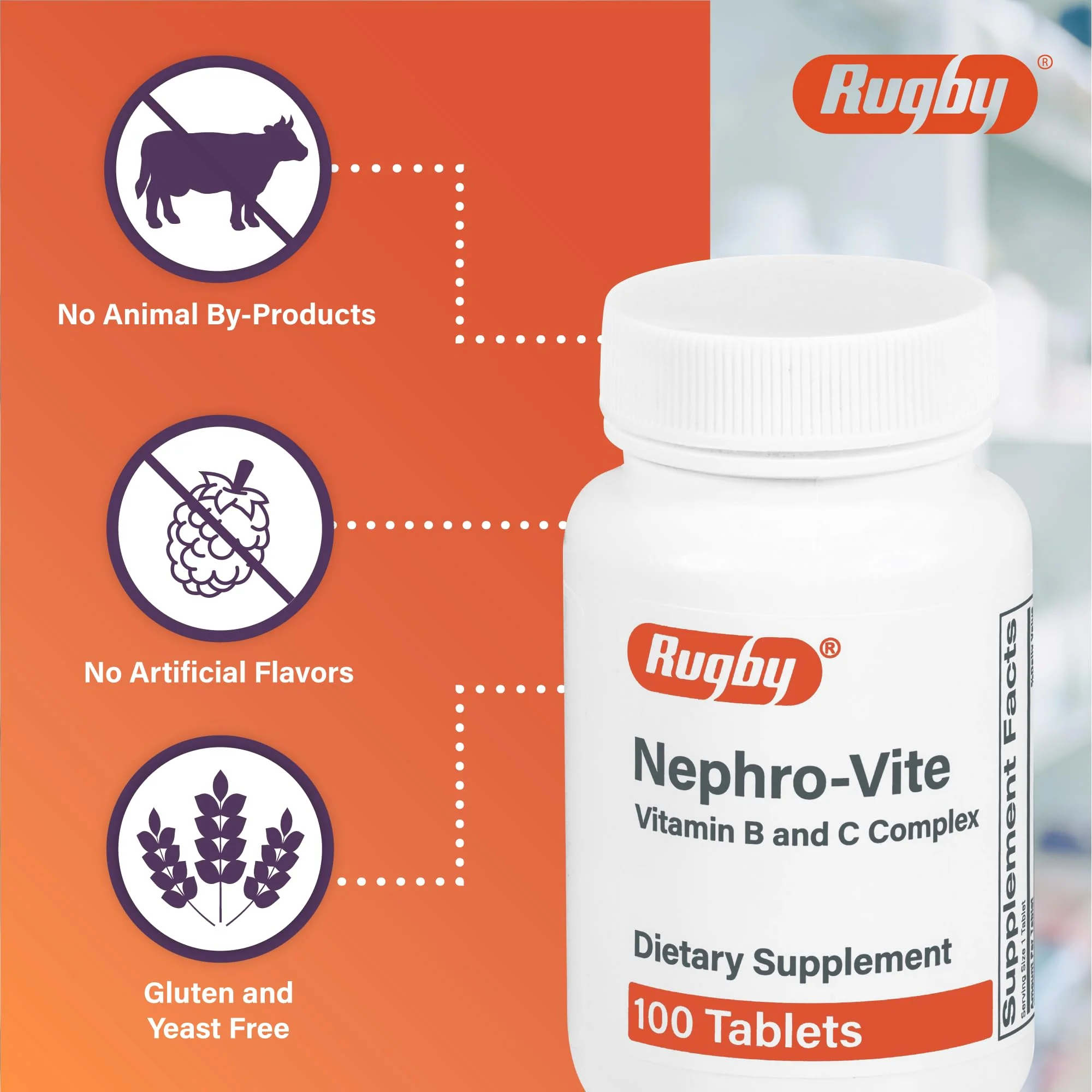 Rugby Nephro-Vite Vitamin B and C Complex Tablets - Dietary Supplement - 100 Count (3 Pack) - Image 5