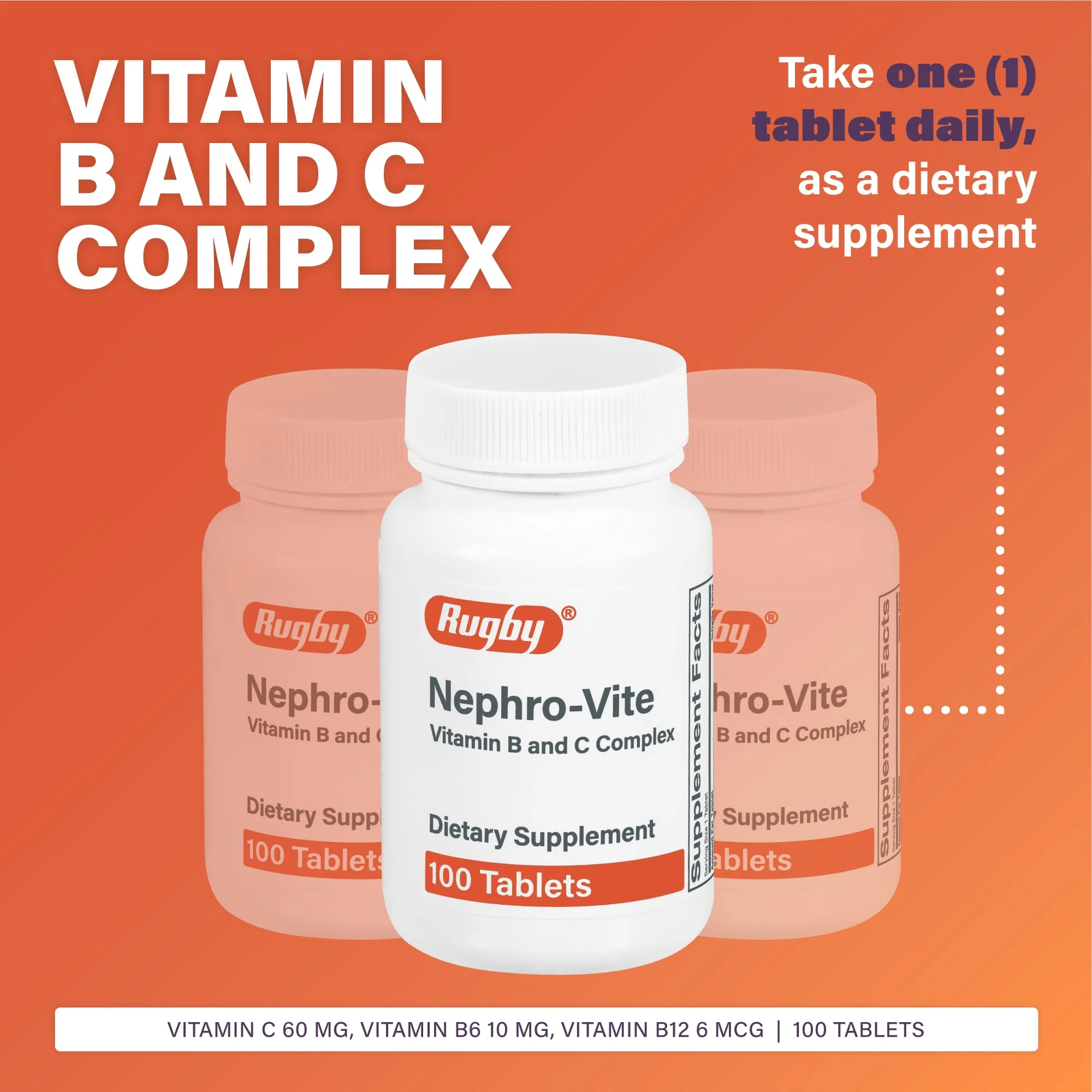 Rugby Nephro-Vite Vitamin B and C Complex Tablets - Dietary Supplement - 100 Count (3 Pack) - Image 6