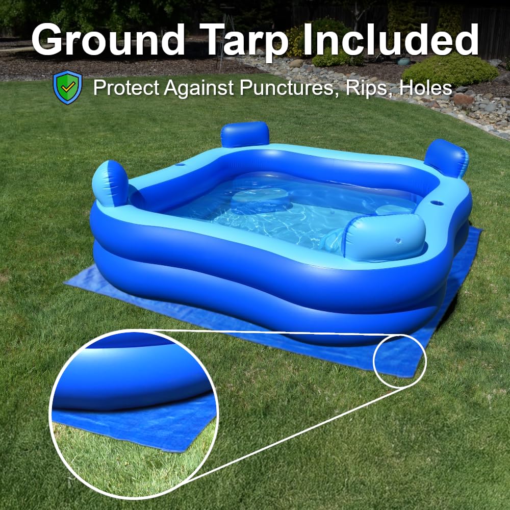 Rukala Inflatable Pool Bundle with Seats & Headrests - 8ft x 8ft - Electric Pump and Ground Tarp Included - Fast Setup and Reinforced Seams - Image 2