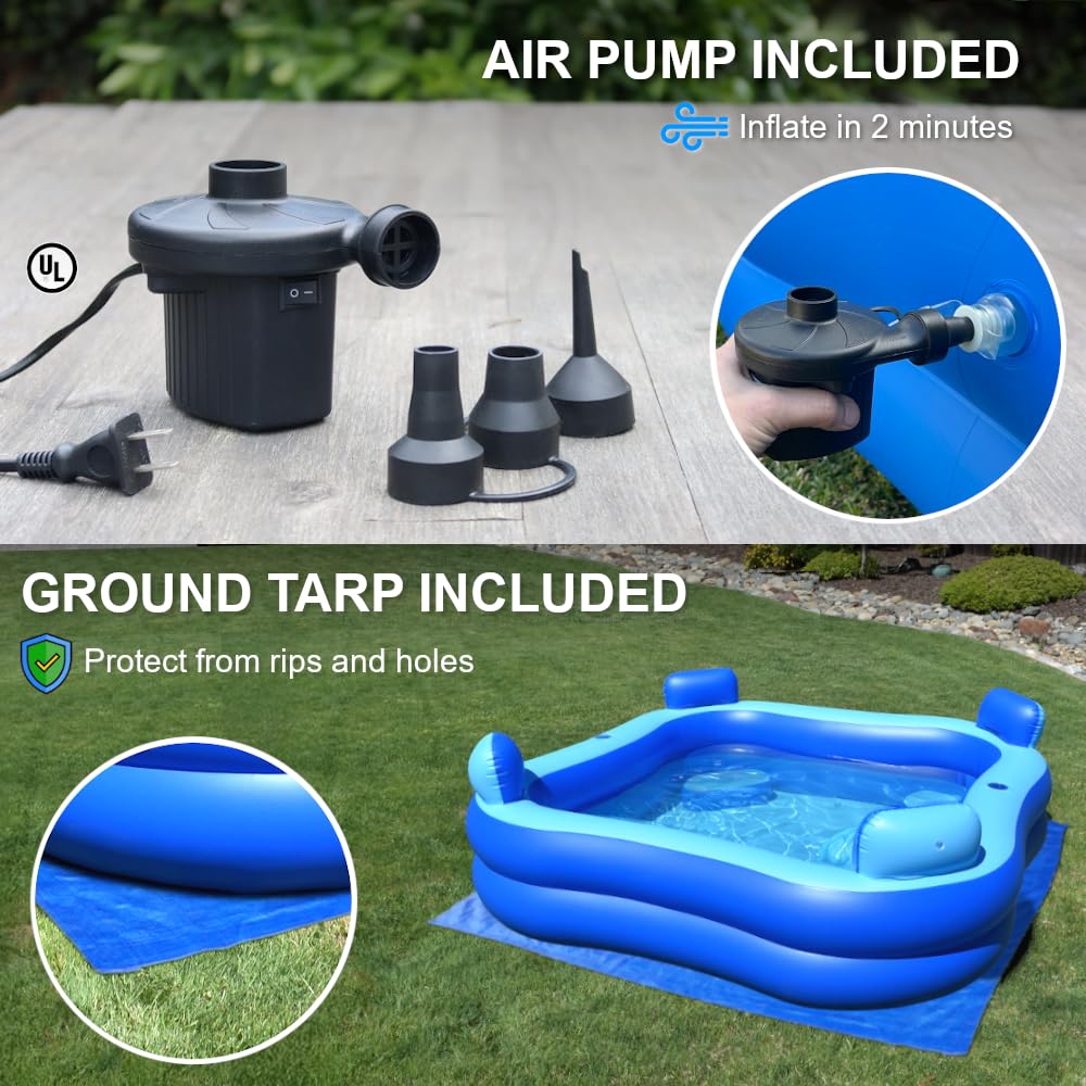 Rukala Inflatable Pool Bundle with Seats & Headrests - 8ft x 8ft - Electric Pump and Ground Tarp Included - Fast Setup and Reinforced Seams - Image 6
