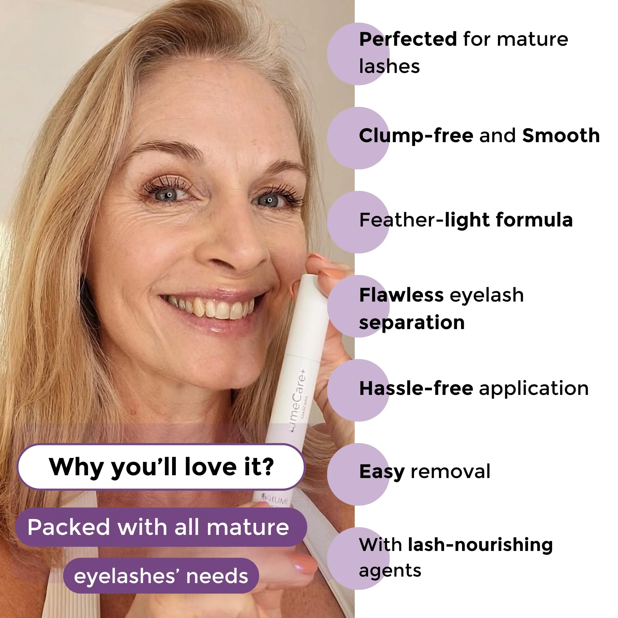 Rumi Cosmetiques VolumeCare+ Mascara For Mature Women - Extreme Length and Volume 2-in-1 Formula - No Clumps or Flaking, Long-Wearing, Hypoallergenic Mascara For Sensitive Eyes (Natural Black) - Image 3