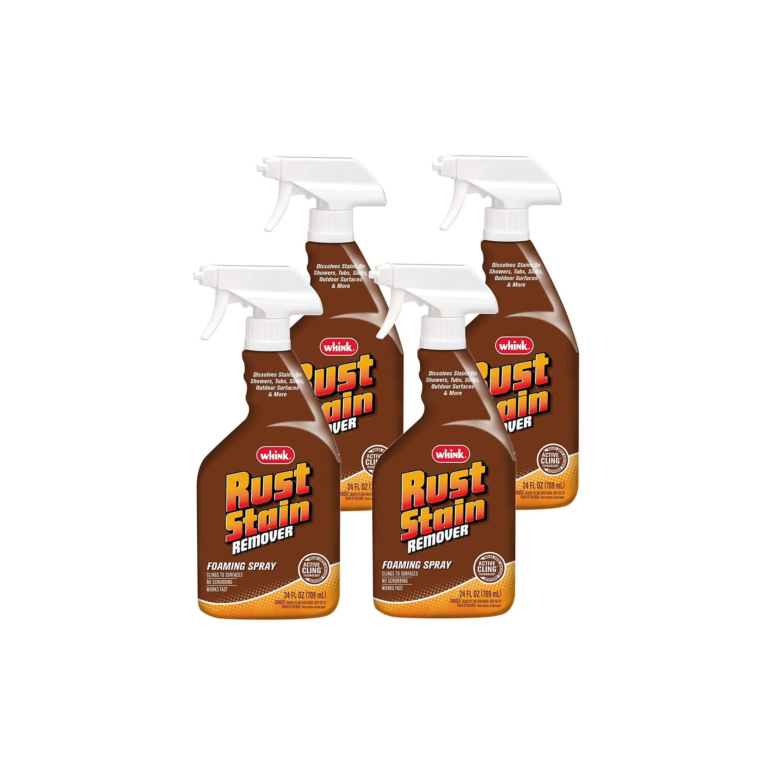 Rust-Oleum Whink Rust Stain Remover | Heavy-Duty Iron Stain Remover Foaming Spray with Excellent Cling for Toilets, Showers, Sinks, Outdoor Siding | 24 oz | 4 Pack