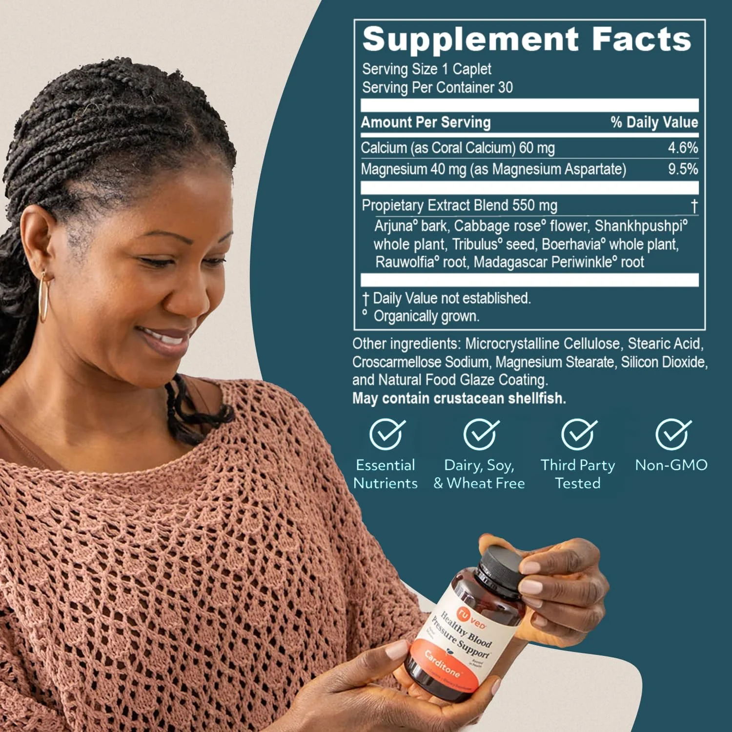 ruved Carditone - Natural Heart Health Supplement for Women & Men, BP Formula, Holistic Heart Support with Rauwolfia, Arjuna, Calcium, and Magnesium - 30 Vegetarian Caplets (Pack of 1) - Image 6
