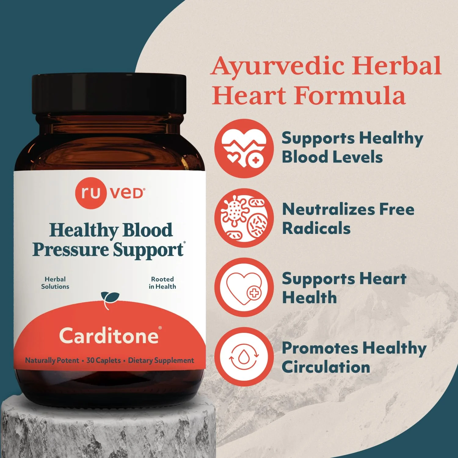 ruved Carditone - Natural Heart Health Supplement for Women & Men, BP Formula, Holistic Heart Support with Rauwolfia, Arjuna, Calcium, and Magnesium - 30 Vegetarian Caplets (Pack of 1) - Image 7