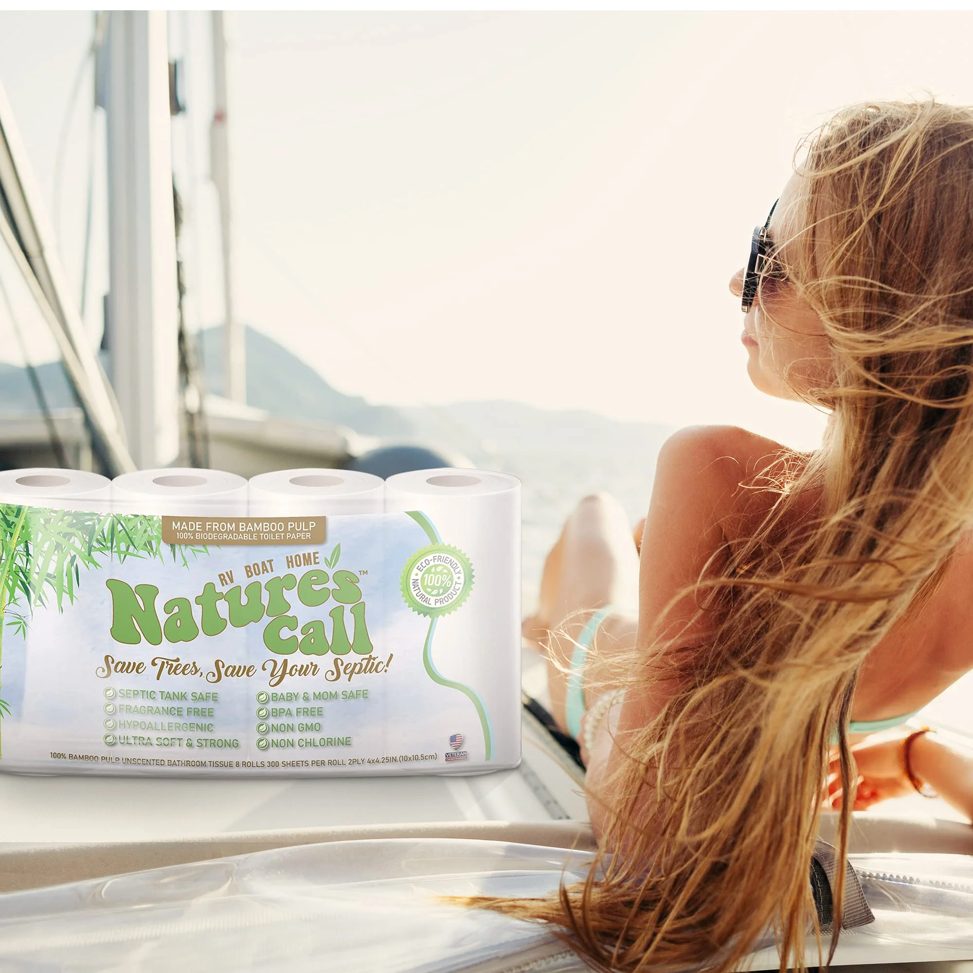 RVs, Boats & Home 100% Bamboo Toilet Paper by Nature's Call - 2-Ply, Soft, Strong, Tank Safe & Quick Dissolve Camper Toilet Tissue - Marine, Camping & Travel Toilet Paper - FSC Certified (8 Rolls) - Image 3