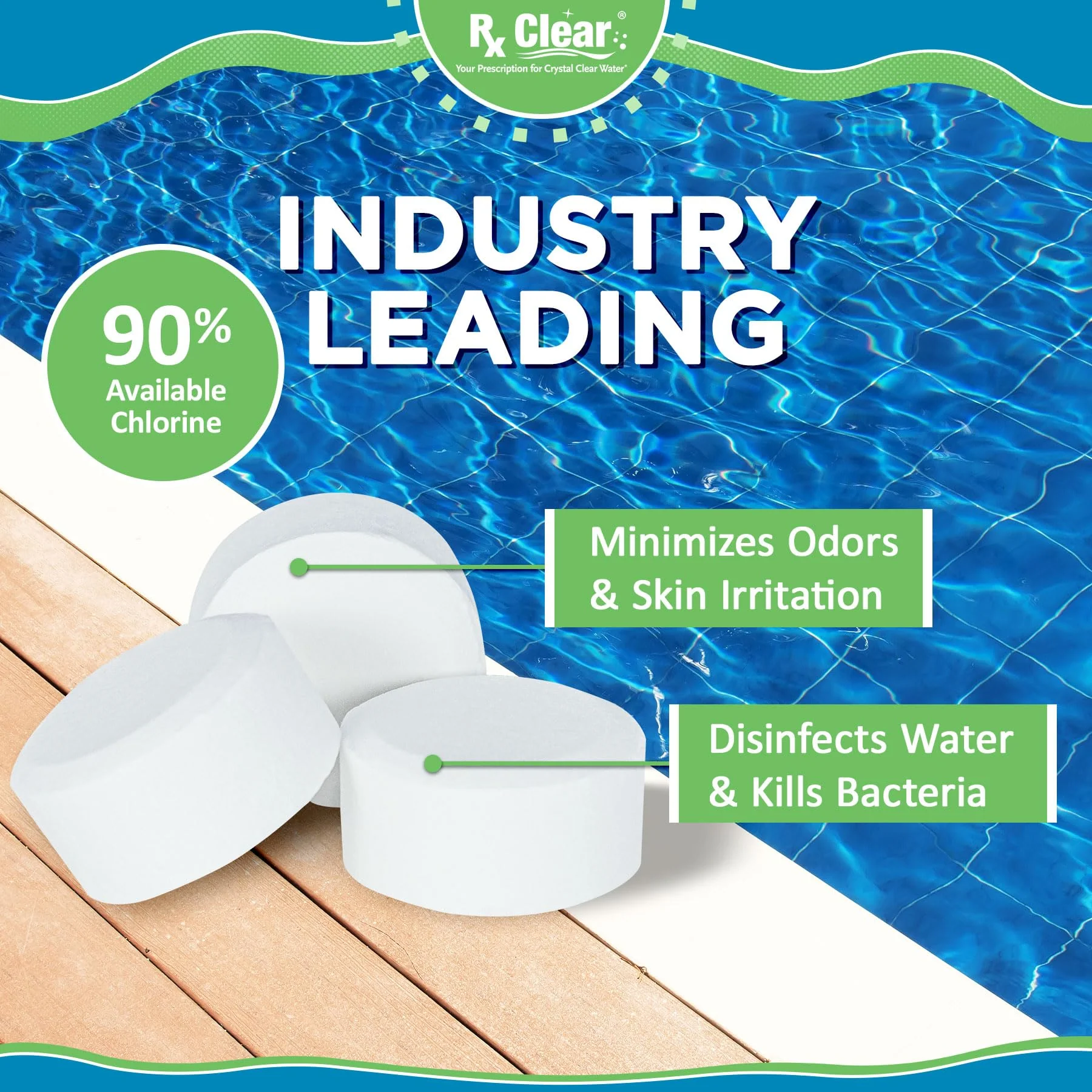 Rx Clear 1" Inch Chlorine Tabs | 50 Pounds | Use Tablets as Bactericide, Algaecide, & Disinfectant in Swimming Pools | Stabilized, Long Lasting, Slow Dissolving, & UV Protected - Image 5