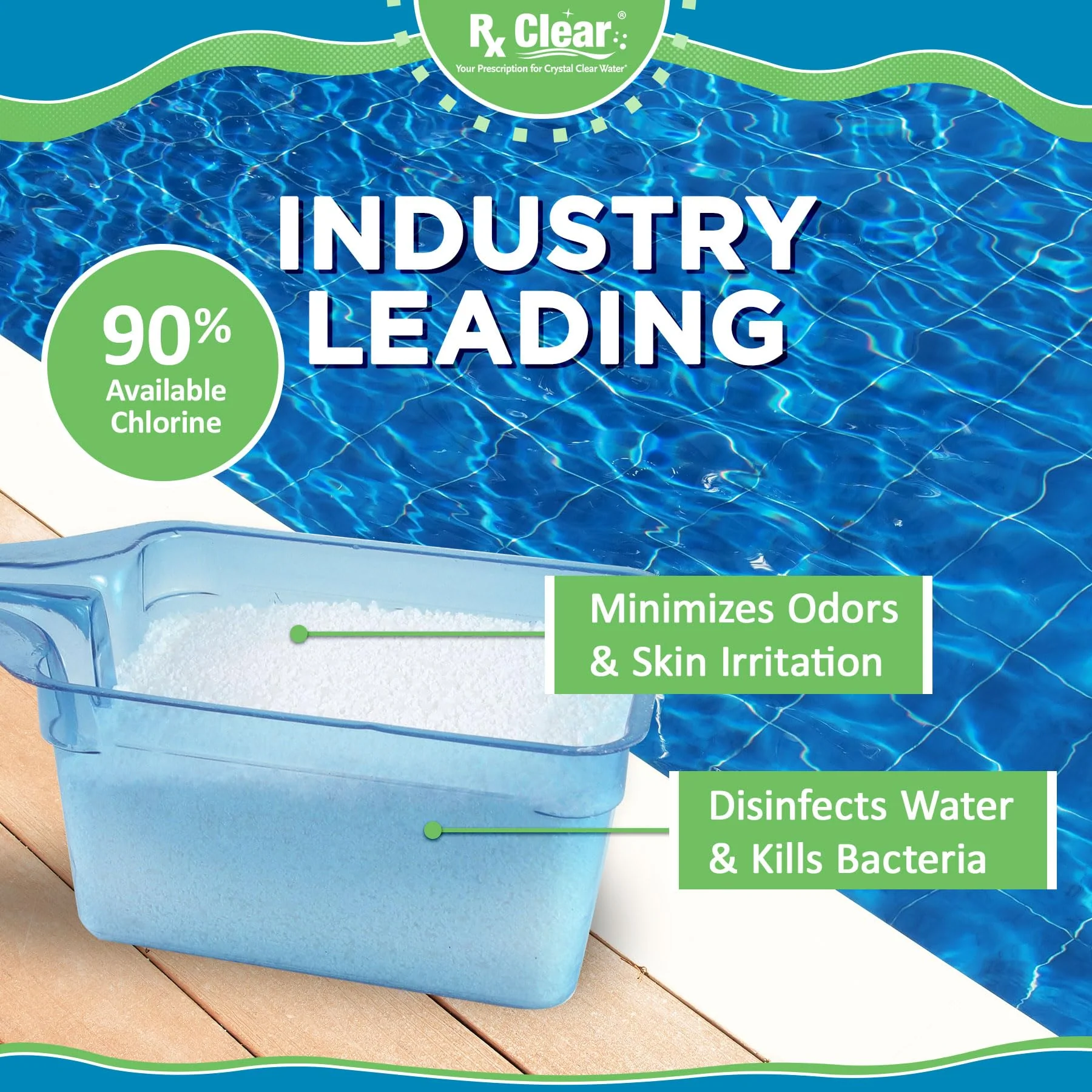 Rx Clear 25 lbs Granular Pool Chlorine | Use As Bactericide, Algaecide, & Disinfectant in Swimming Pools, Hot Tubs, & Spas | Stabilized, Fast Dissolving & UV Protected - Image 4