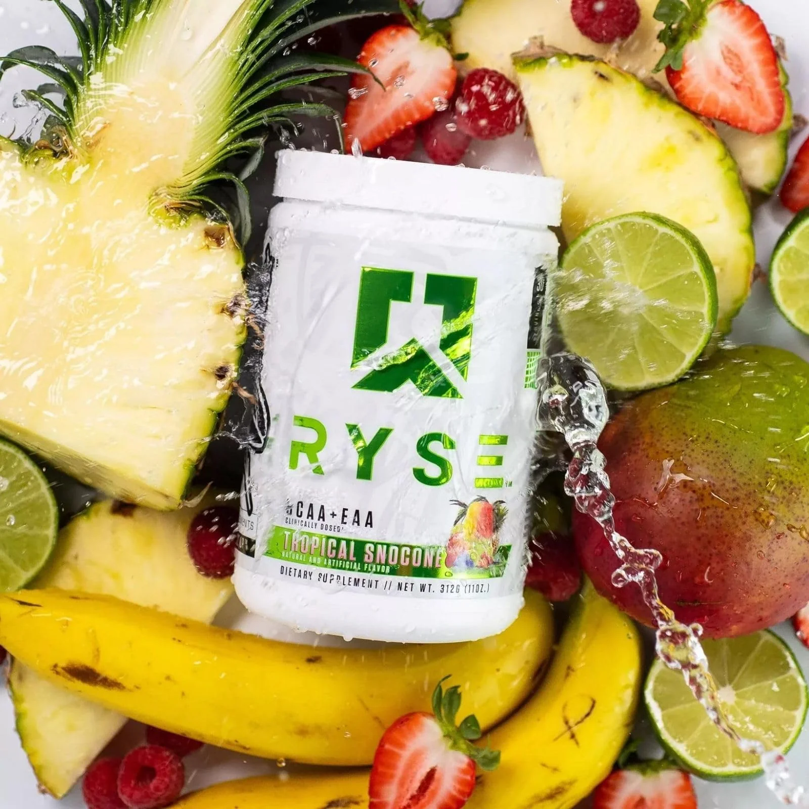 RYSE BCAA EAA Powder - Tropical Snocone - 5g Branched Chain Amino Acids, 3g Essential Aminos, Sugar-Free Electrolytes for Pre & Post Workout Muscle Recovery, Hydration and Strength - 30 Servings - Image 3