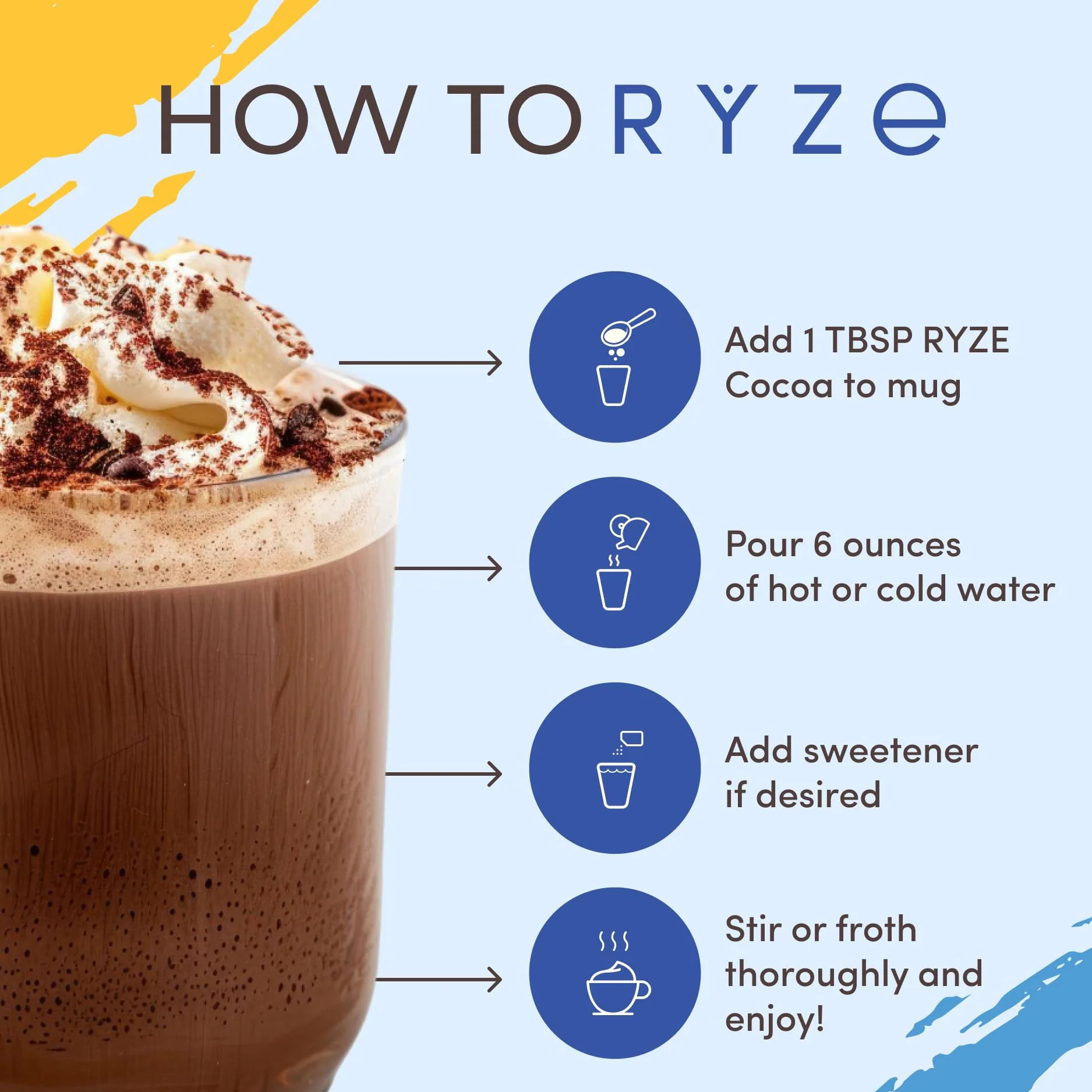 RYZE SUPERFOODS Mushroom Hot Cocoa Melatonin Sleep Supplement, Keto Cocoa Powder with Reishi Mushroom, Melatonin, Glycine, Cacao, L-Theanine, Chicory to Help Fall Asleep and Stay Asleep, 20 Servings - Image 2