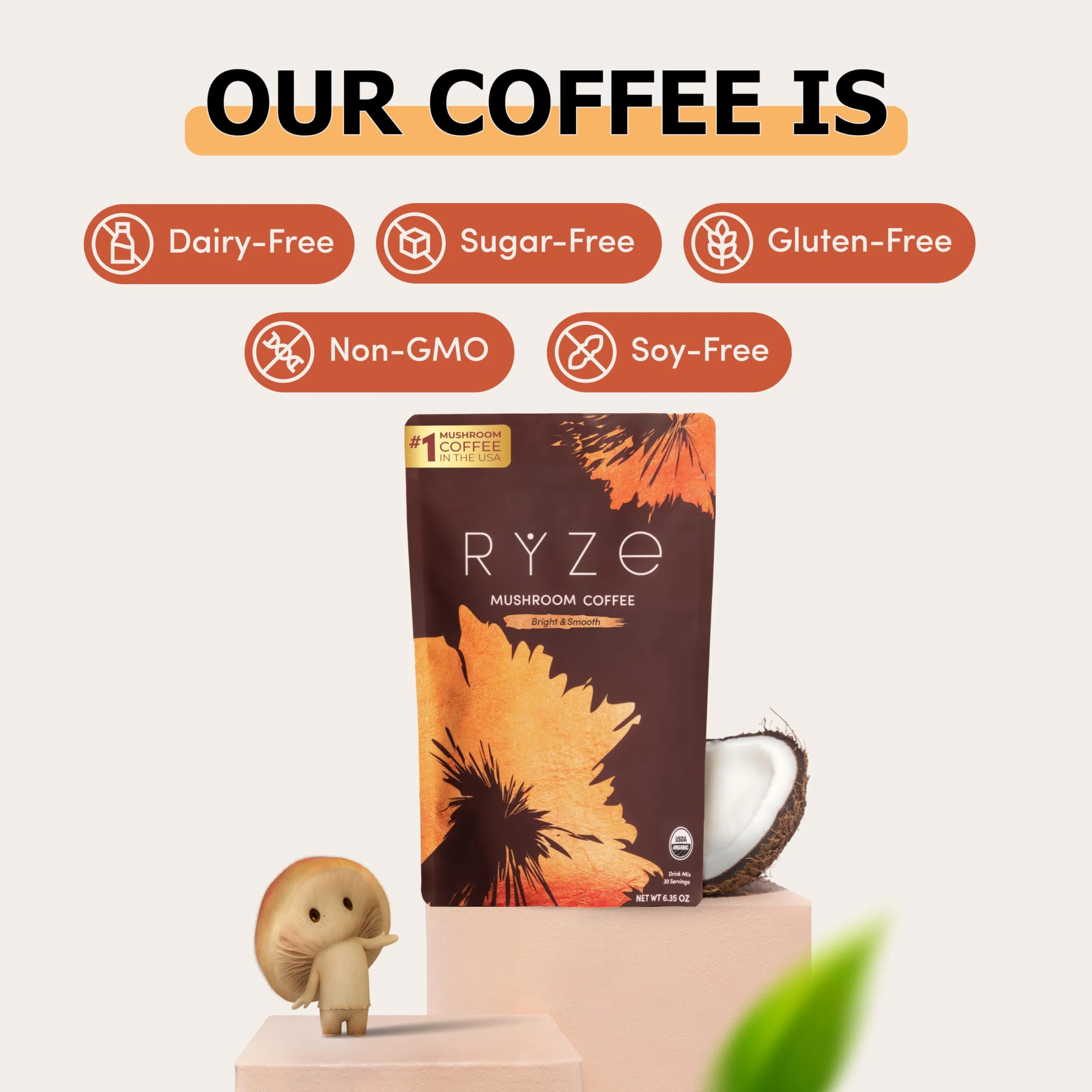 RYZE SUPERFOODS RYZE n Shine Bundle, USDA Organic Mushroom Coffee + Probiotic Coffee Creamer with 6 Adaptogenic Mushrooms and MCT Oil or Better Energy, Focus, Digestion, Immunity, 30 + 30 Servings - Image 5