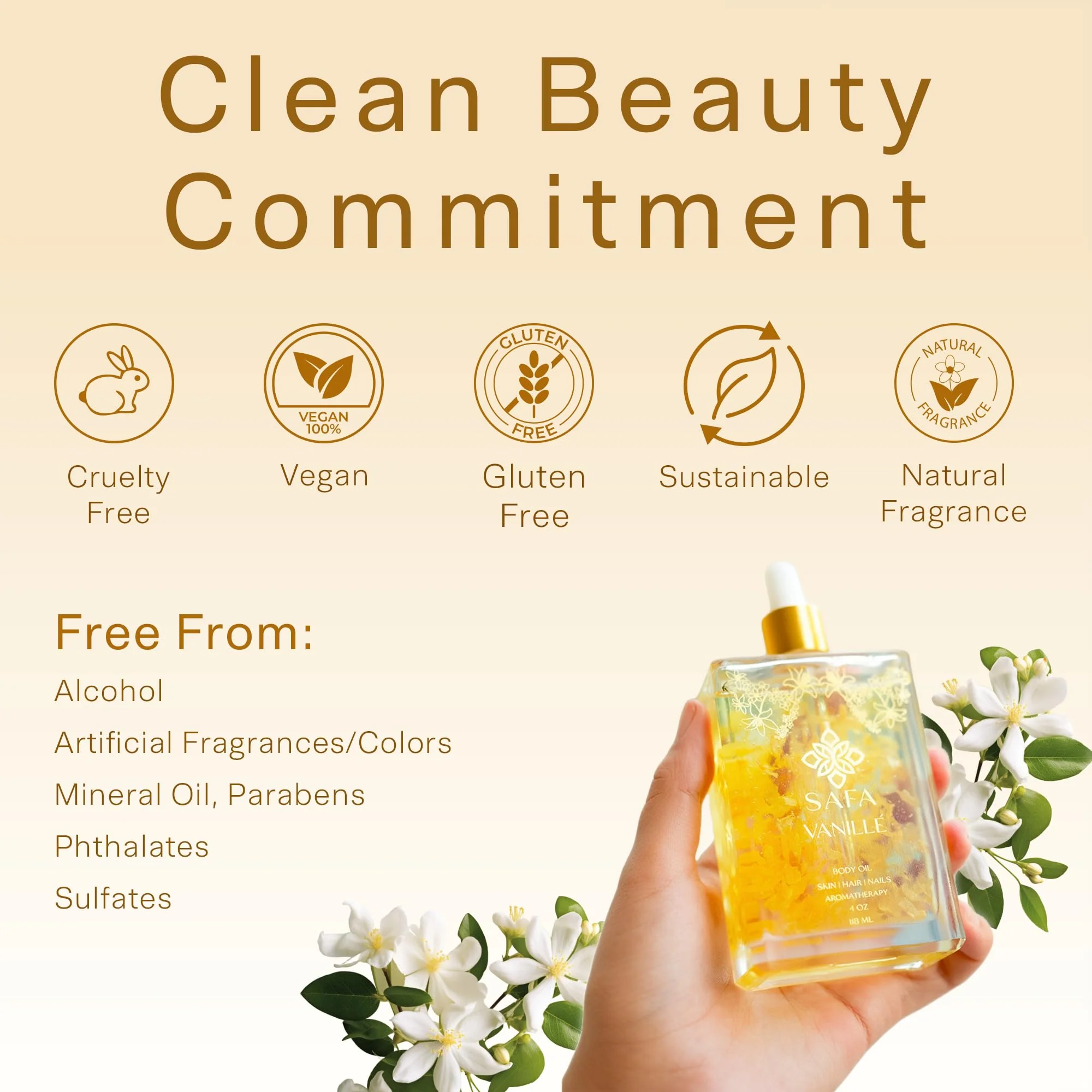 SAFA Vanillé Oil - Organic Oil for Face, Body, Hair, Nails & Aromatherapy | Vanilla Extract & Jasmine Petals - Essential Oil for Diffusers | After Shower Body Oil | Skin Moisturiser (4 Fl Oz) - Image 7