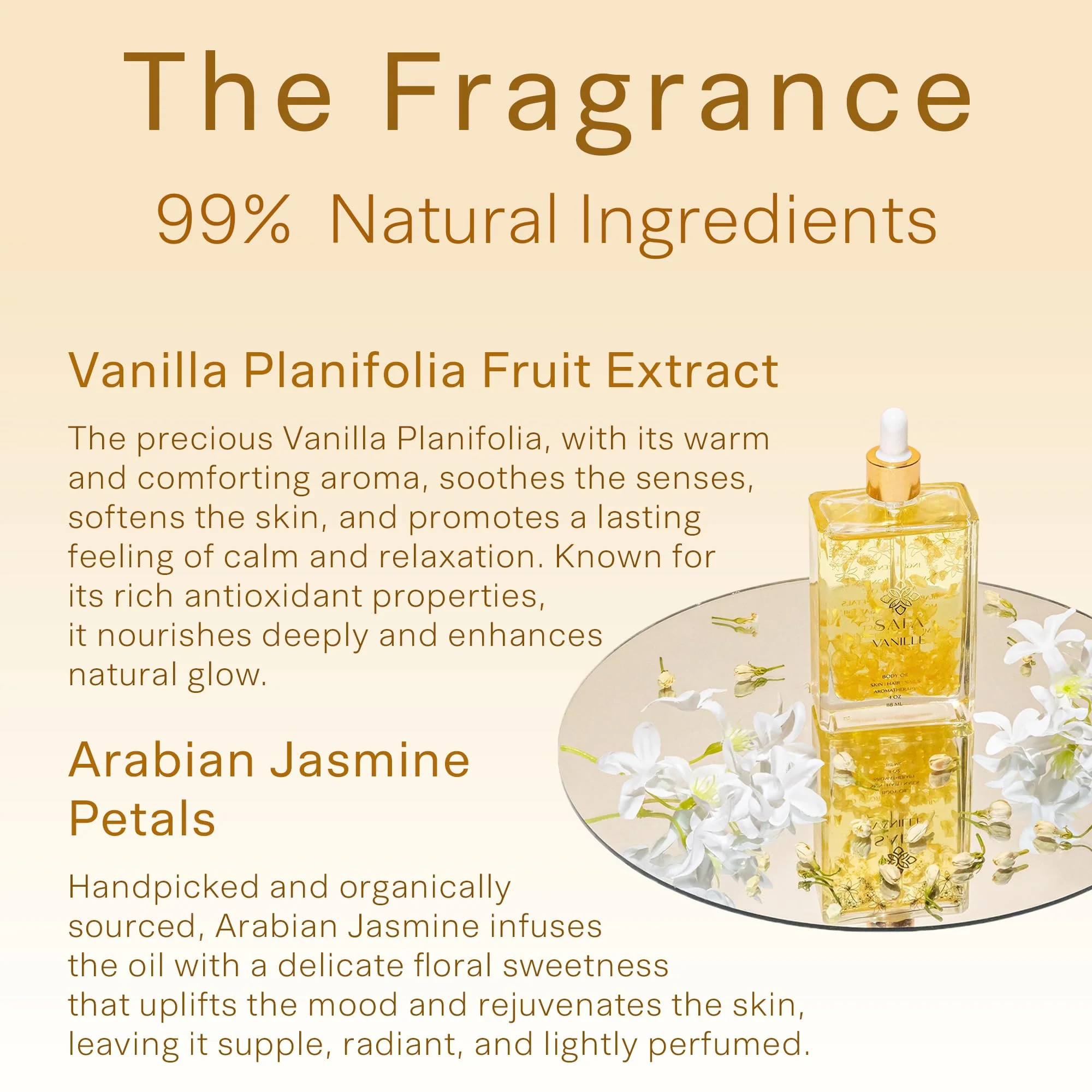 SAFA Vanillé Oil - Organic Oil for Face, Body, Hair, Nails & Aromatherapy | Vanilla Extract & Jasmine Petals - Essential Oil for Diffusers | After Shower Body Oil | Skin Moisturiser (4 Fl Oz) - Image 8