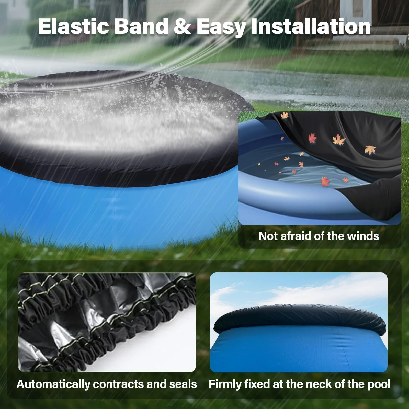 SAFANA 10ft Inflatable Pool Cover for Above Ground Pool [ Cover Diameter: 9.2ft ] Round Pool Cover for Inflatable Easy Set Pool [ Top Ring < 9.2ft ] with Elastic Band Swimming Pool Windproof Dustproof - Image 7