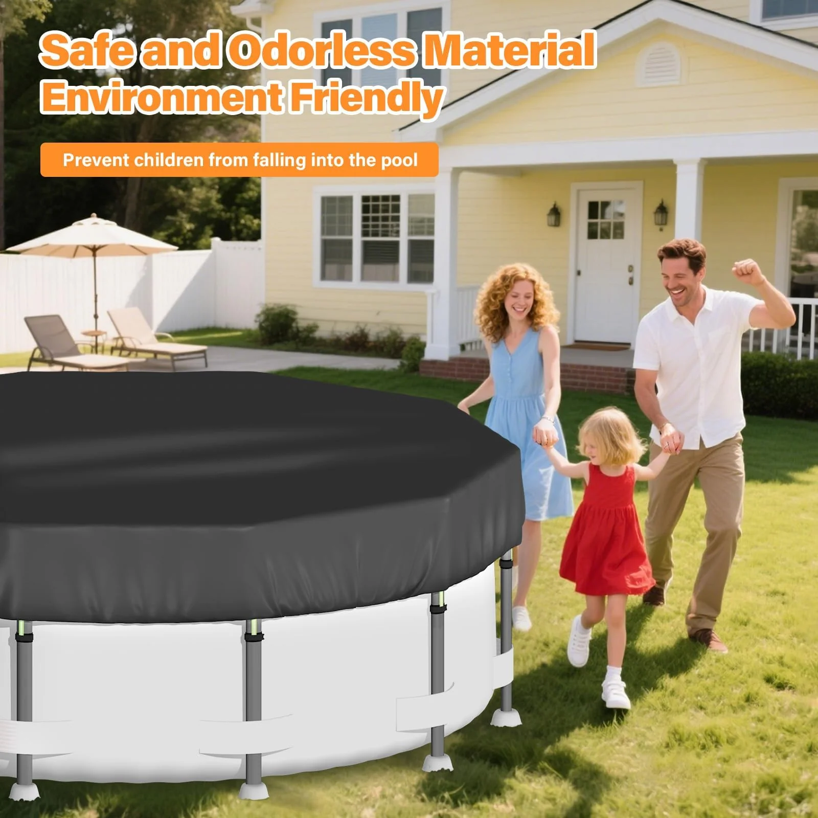 SAFANA 12FT New Pool Covers for Above Ground Pools, Round Swimming Pool Cover [Upgrade 420D Thicker] Protective Leaf Cover with Reflective Strip, Tear Resistant Durability Fabric, UV Resistance, Black - Image 3