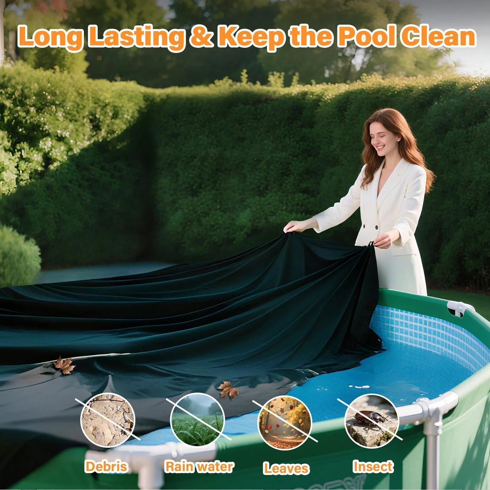 SAFANA 14FT Round Pool Covers for Above Ground Pools, Round Swimming Pool Cover [Upgrade 420D Thicker] Protective Leaf Cover with Reflective Strip, Tear Resistant Durability, UV Resistance, Black - Image 2