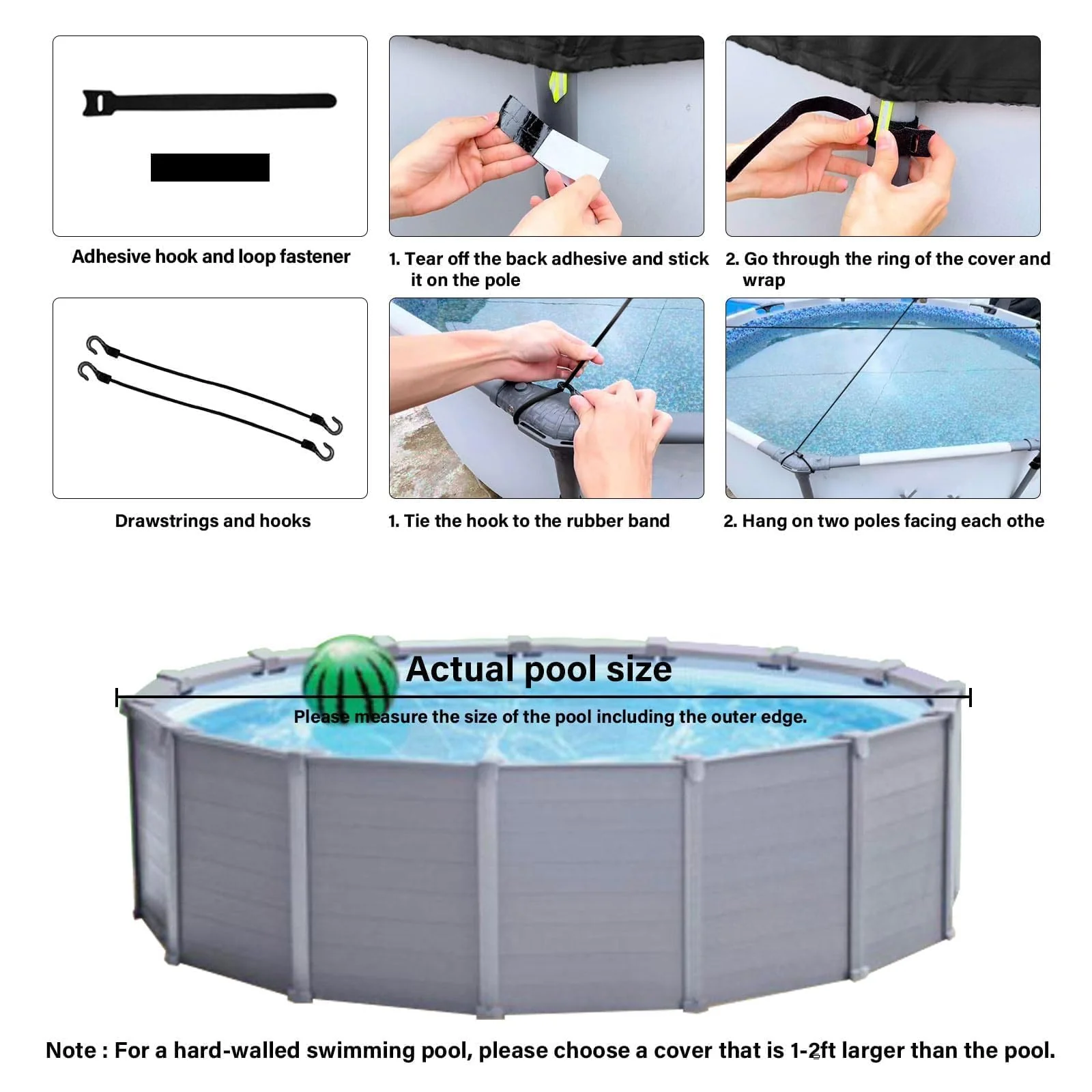 SAFANA 15FT Round Pool Covers for Above Ground Pools, Round Swimming Pool Cover [Upgrade 420D Thicker] Protective Leaf Cover with Reflective Strip, Tear Resistant Durability, UV Resistance, Black - Image 7