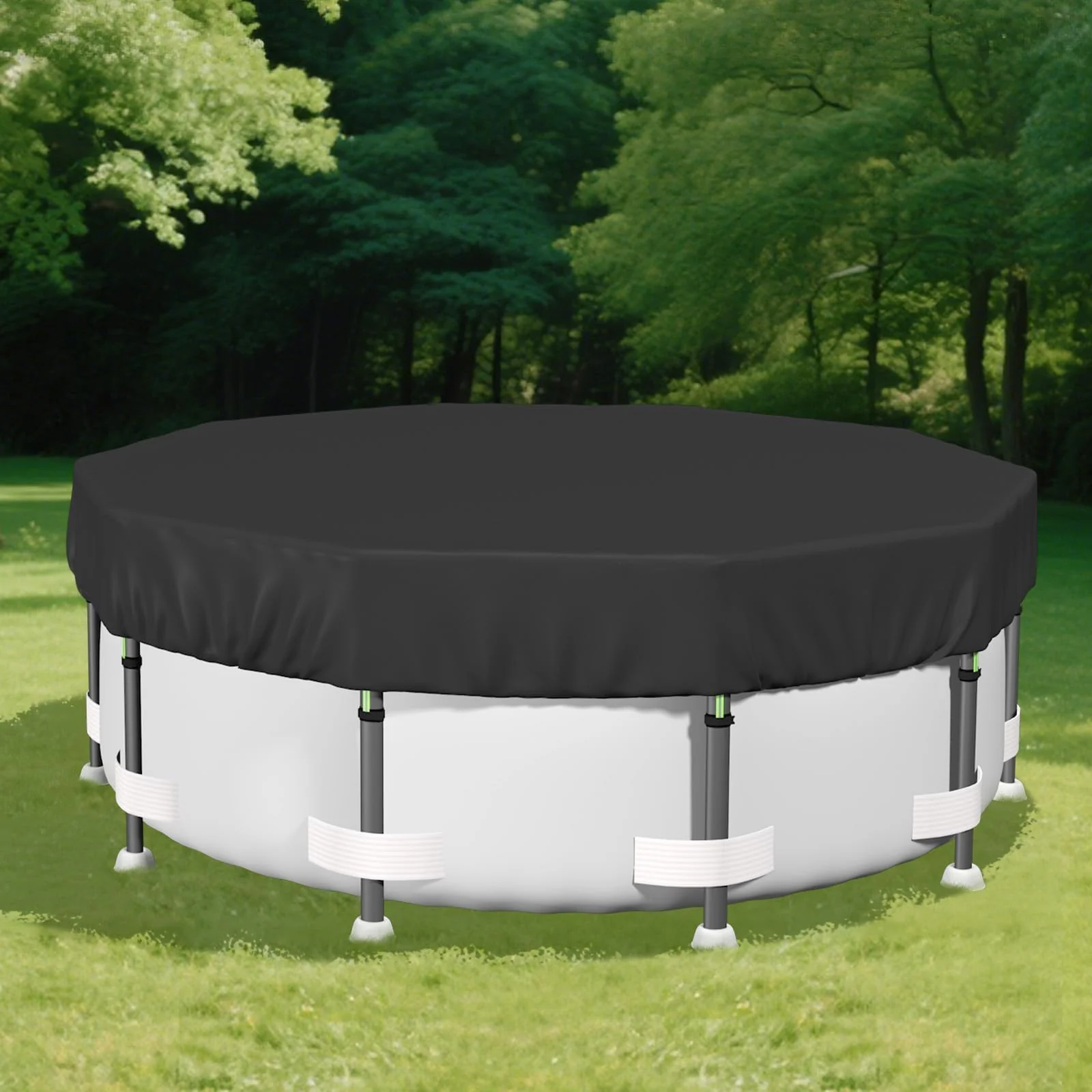 SAFANA 18FT Round Pool Covers for Above Ground Pools, Round Swimming Pool Cover [Upgrade 420D Thicker] Protective Leaf Cover, Elastic Band Auto Shrink & Seal, Tear Resistant, UV Protection, Black