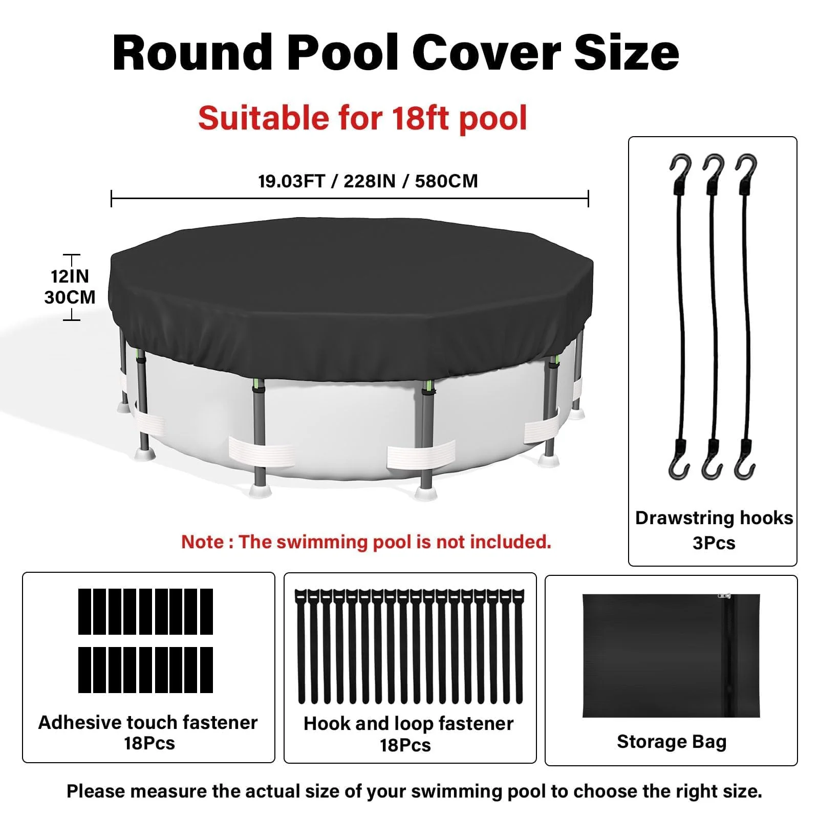 SAFANA 18FT Round Pool Covers for Above Ground Pools, Round Swimming Pool Cover [Upgrade 420D Thicker] Protective Leaf Cover, Elastic Band Auto Shrink & Seal, Tear Resistant, UV Protection, Black - Image 8