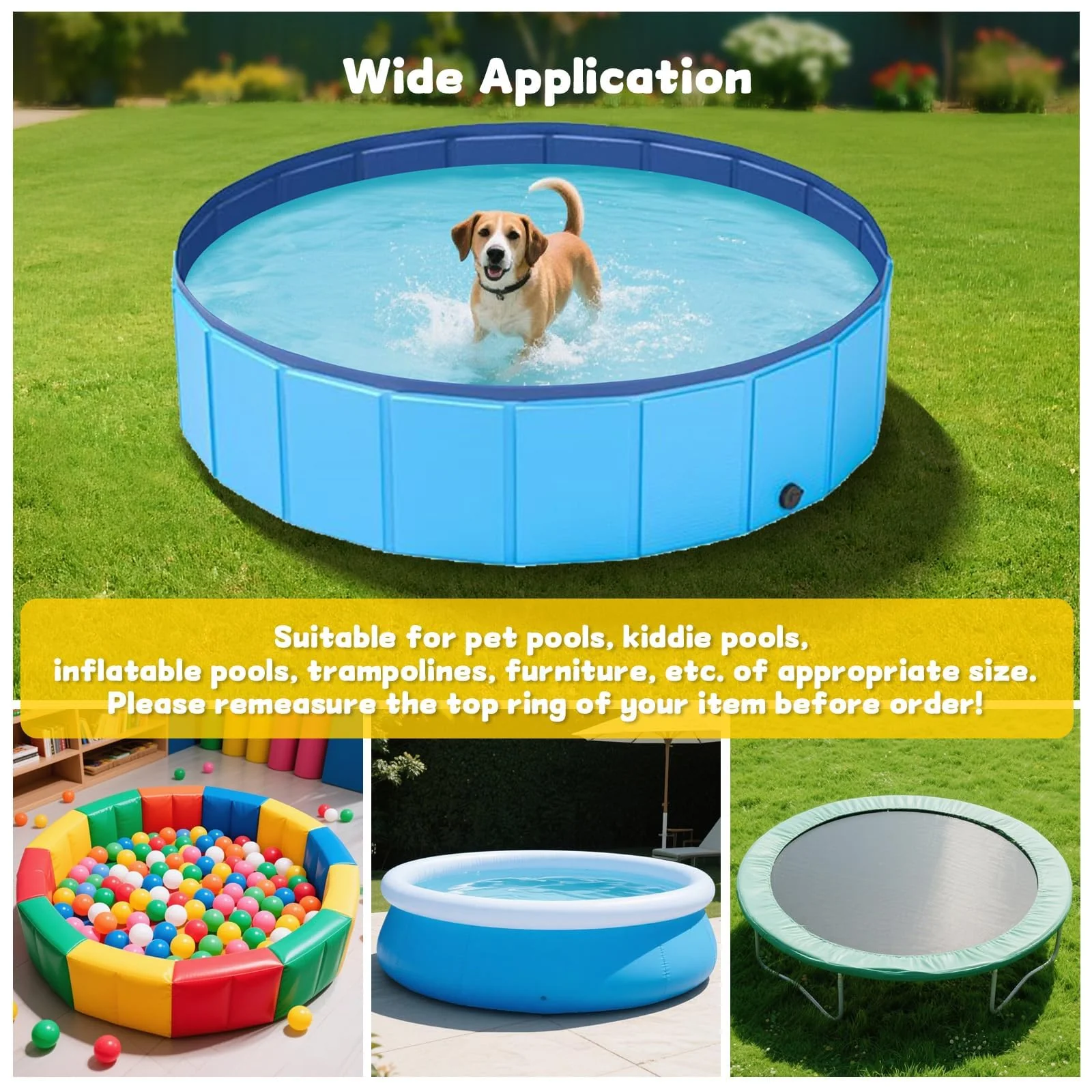 SAFANA 63/64 inch Round Dog Pool Cover [Upgrade 420D Thickened Durable] 64" Portable Dog Pet Bath Pool Cover, Foldable Round Doggy Inflatable Swimming Pool Cover, Drawstring Design Windproof Dustproof - Image 3