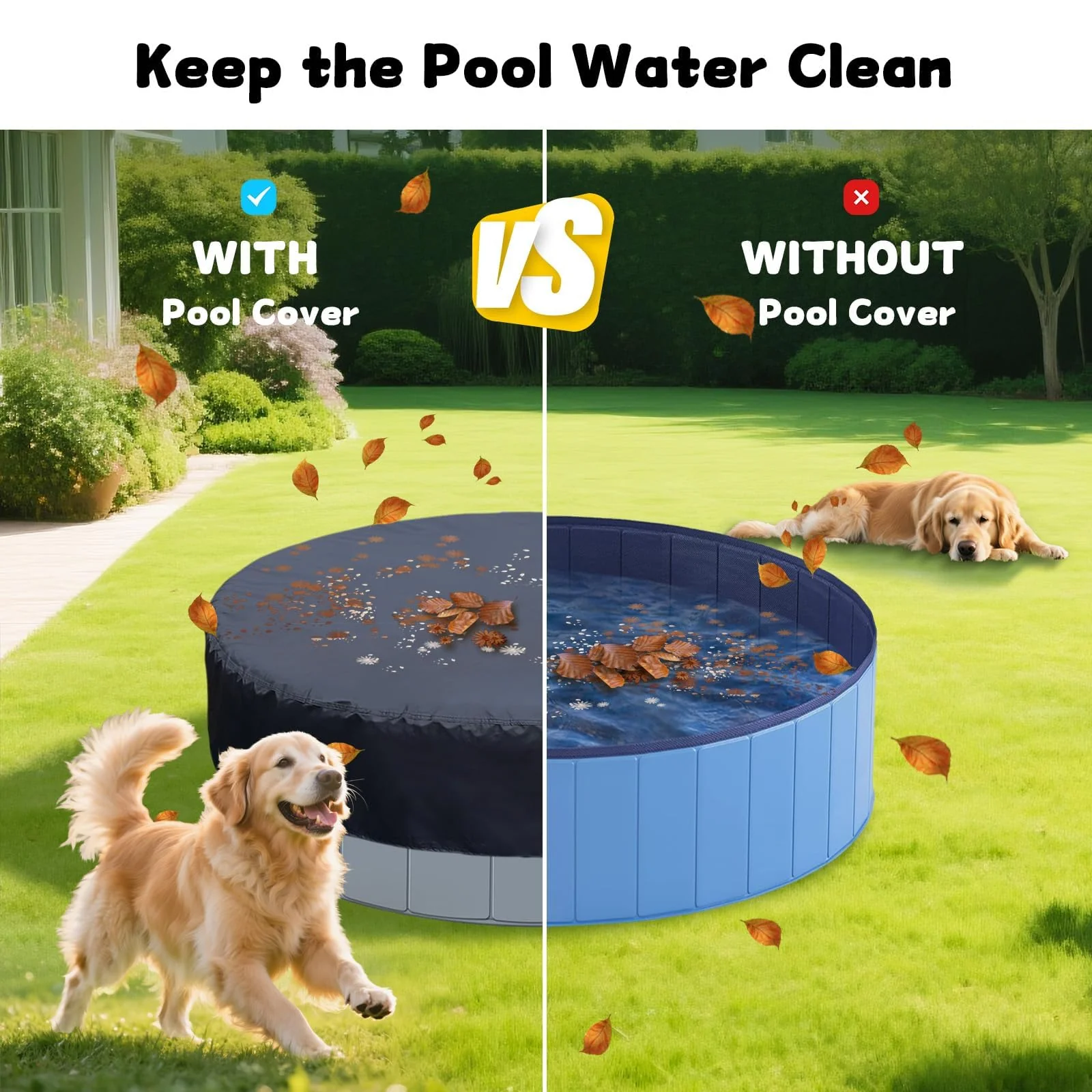 SAFANA 63/64 inch Round Dog Pool Cover [Upgrade 420D Thickened Durable] 64" Portable Dog Pet Bath Pool Cover, Foldable Round Doggy Inflatable Swimming Pool Cover, Drawstring Design Windproof Dustproof - Image 6