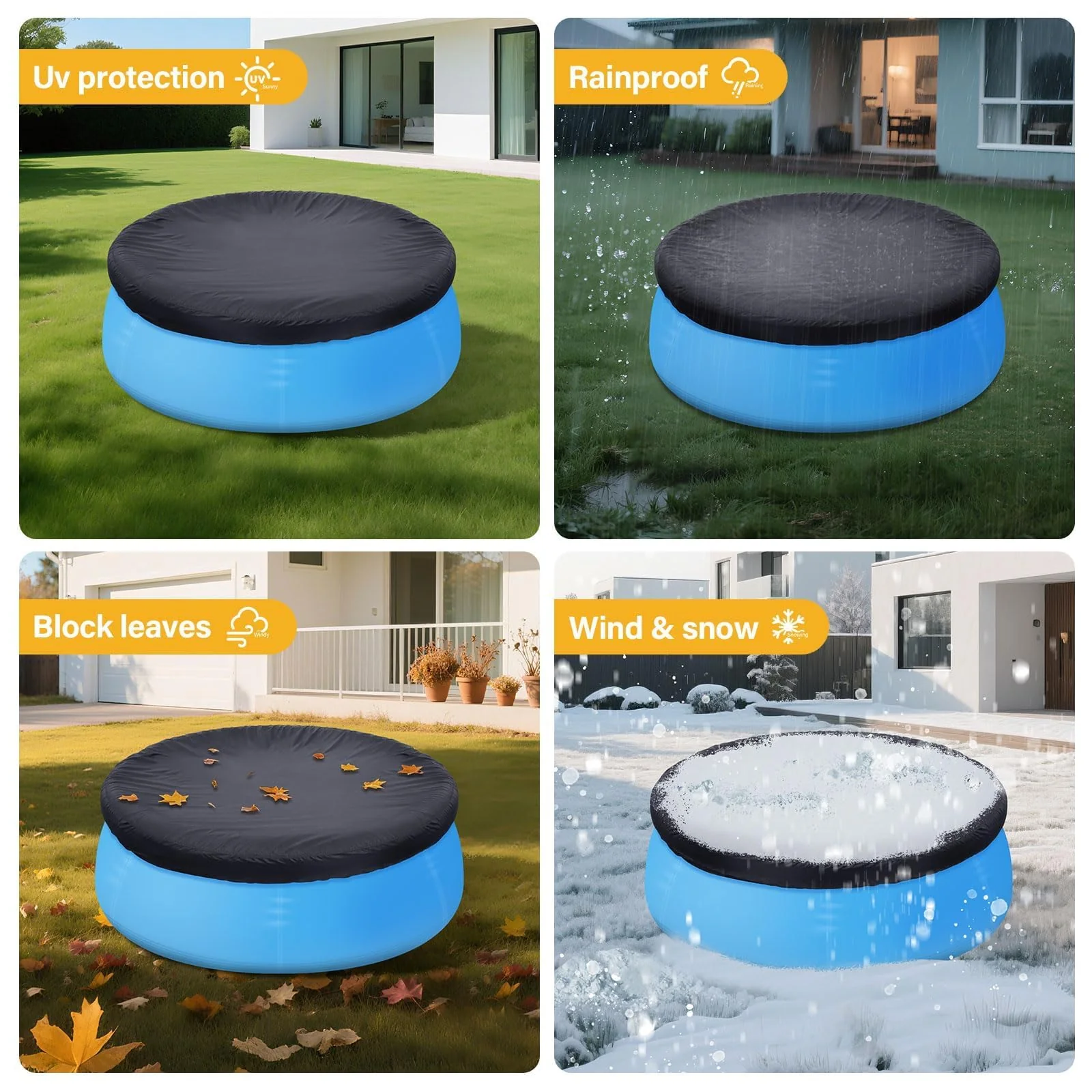 SAFANA 6ft Inflatable Pool Covers for Above Ground Pools [ Cover Diameter: 6ft ] Round Pool Cover for Inflatable Easy Set Pool with Elastic Band, Swimming Pool Windproof Dustproof - Image 2