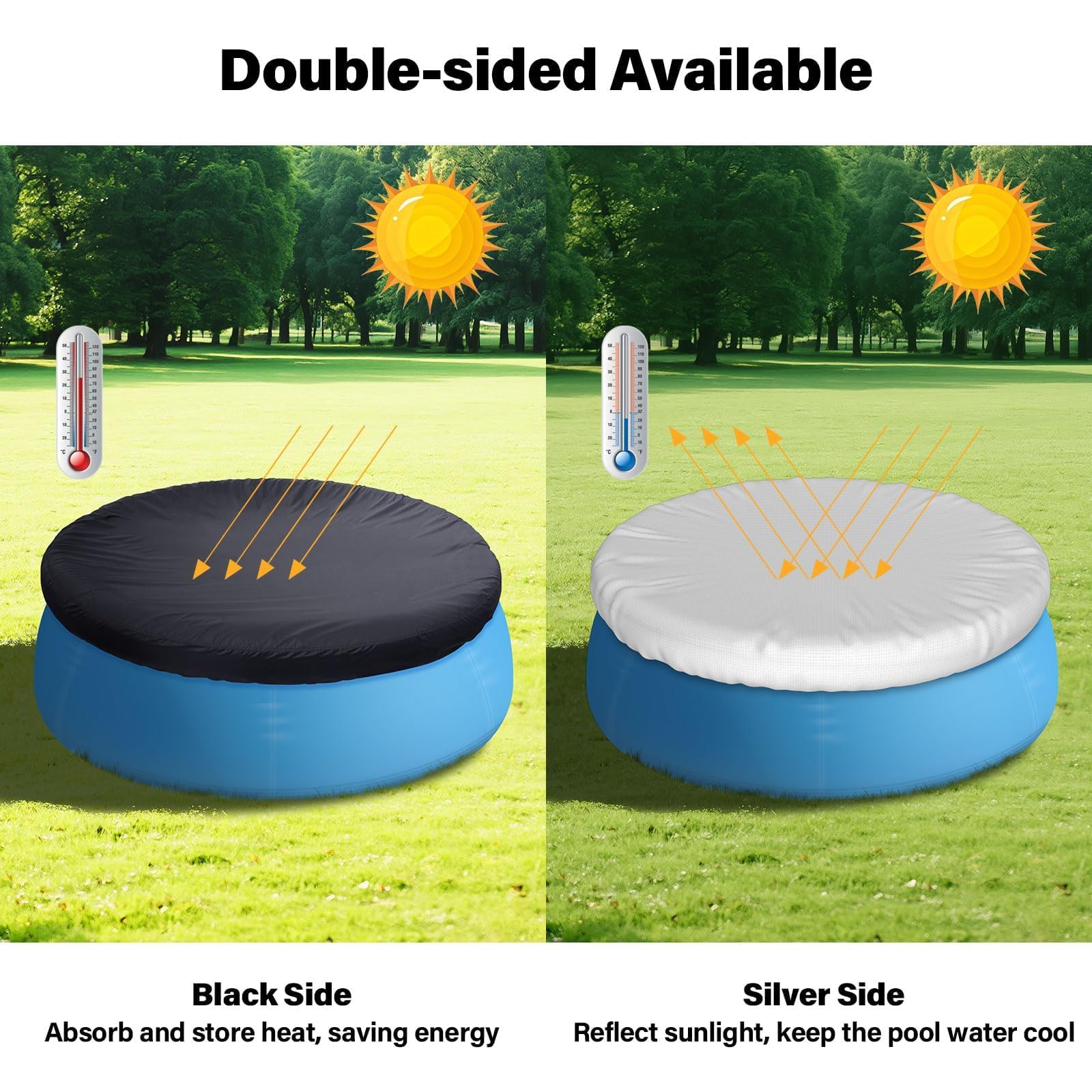 SAFANA 6ft Inflatable Pool Covers for Above Ground Pools [ Cover Diameter: 6ft ] Round Pool Cover for Inflatable Easy Set Pool with Elastic Band, Swimming Pool Windproof Dustproof - Image 3