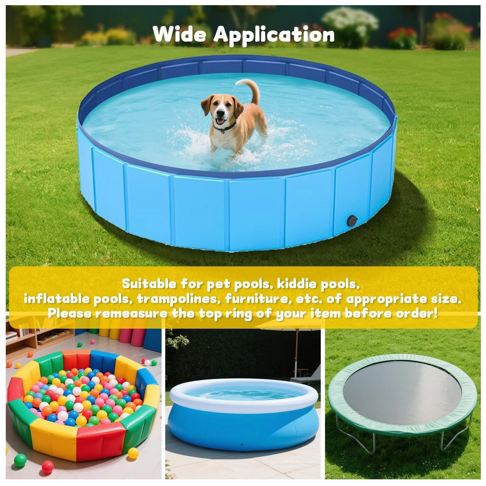 SAFANA 72" Round Dog Pool Cover [Upgrade 420D Thickened] 6ft Portable Dog Pet Bath Pool Cover 71/72 inch, Durable Foldable Round Inflatable Swimming Pool Cover, Drawstring Design Windproof Dustproof - Image 2