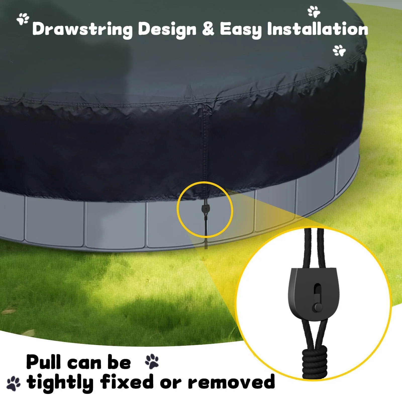 SAFANA 72" Round Dog Pool Cover [Upgrade 420D Thickened] 6ft Portable Dog Pet Bath Pool Cover 71/72 inch, Durable Foldable Round Inflatable Swimming Pool Cover, Drawstring Design Windproof Dustproof - Image 6