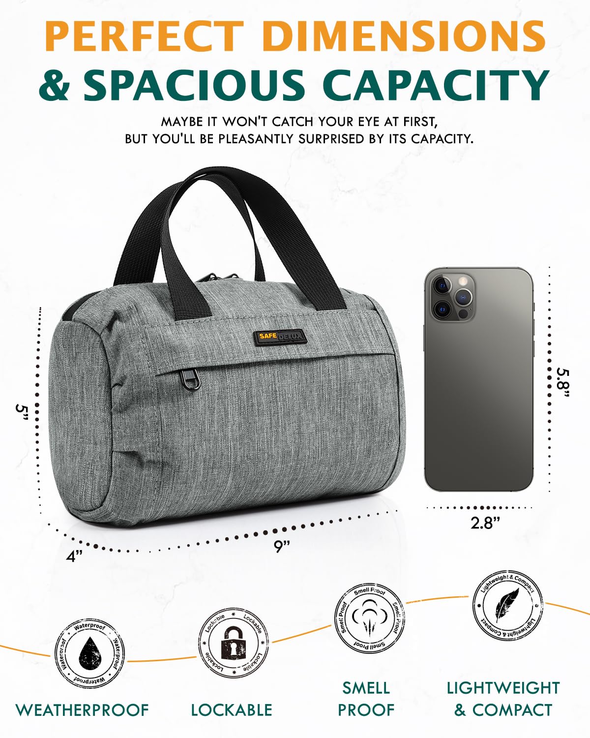 SafeDelux Smell Proof Bag with Combination Lock, Odorless Activated Carbon Fiber Smell Proof Container, Portable Stash Box for Travel, Home, Office & Gifts (Grey) - Image 3