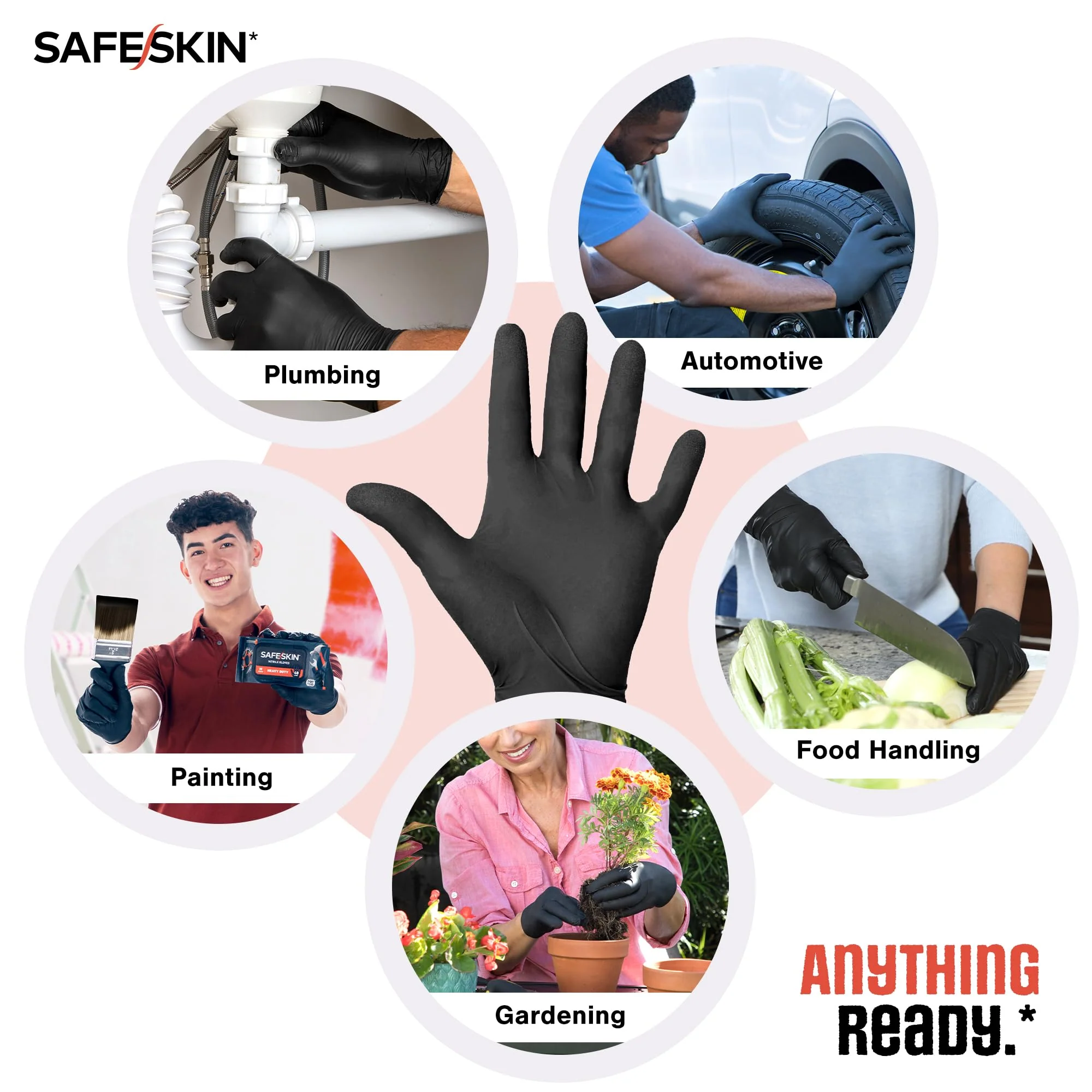 SAFESKIN Heavy Duty Nitrile Disposable Gloves, Pack of 160, Powder Free, Black - Plumbing, Gardening, Painting, Food Handling - Image 4