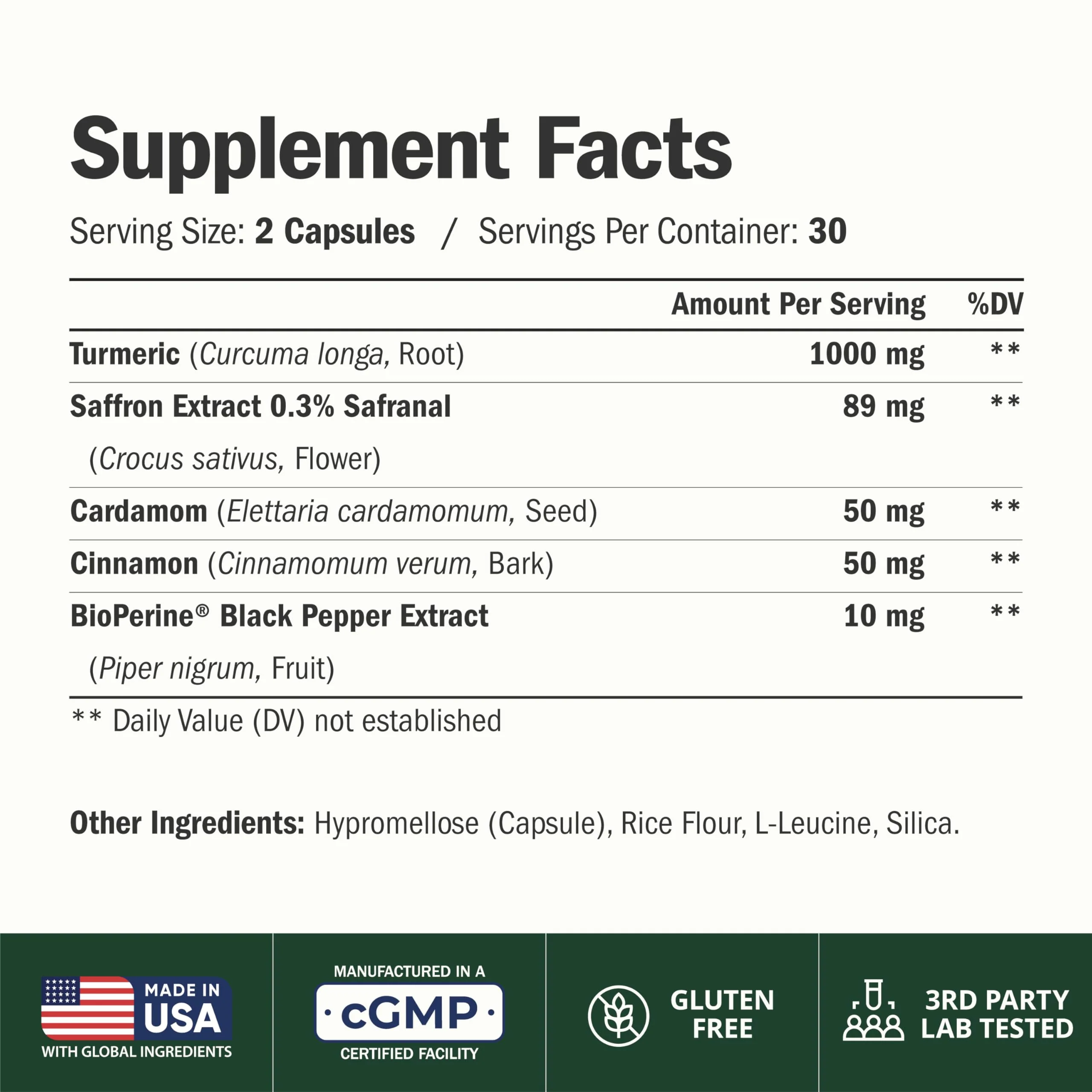 Saffron Supplements – 89mg Saffron Extract, 1000mg Turmeric Curcumin, Ceylon Cinnamon & Cardamom – Daily Mood, Joint & Metabolic Support – Joint Supplements for Women & Men – 60 Capsules, 2 Pack - Image 2