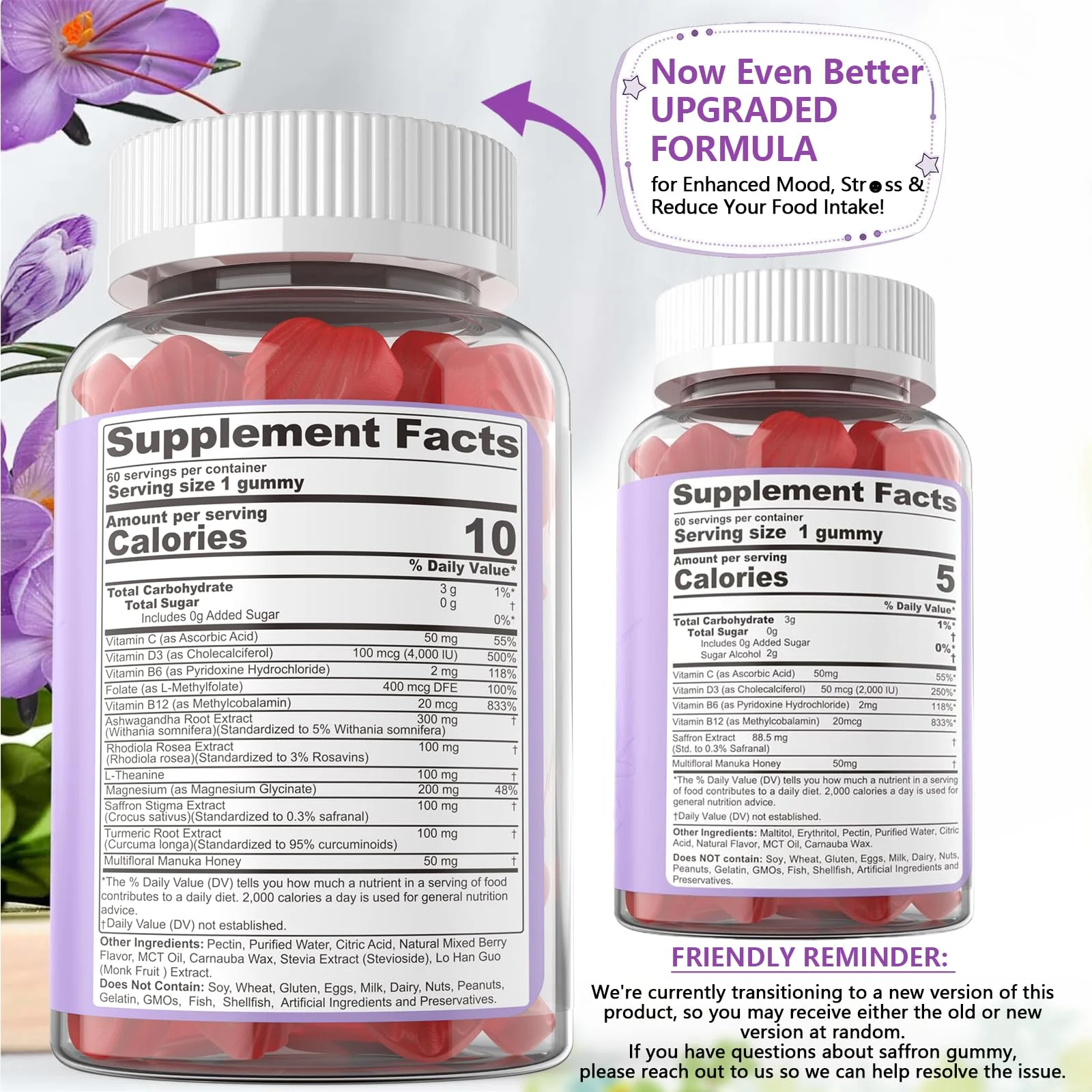 Saffron Supplements Gummies 100mg - 100% Pure Saffron Extract with Magnesium Glycinate, L-Theanine, Turmeric, Ashwagandha, Honey & Vitamin B Complex for Mood & Power, Antioxidant, Vitality - 60 Count - Image 8