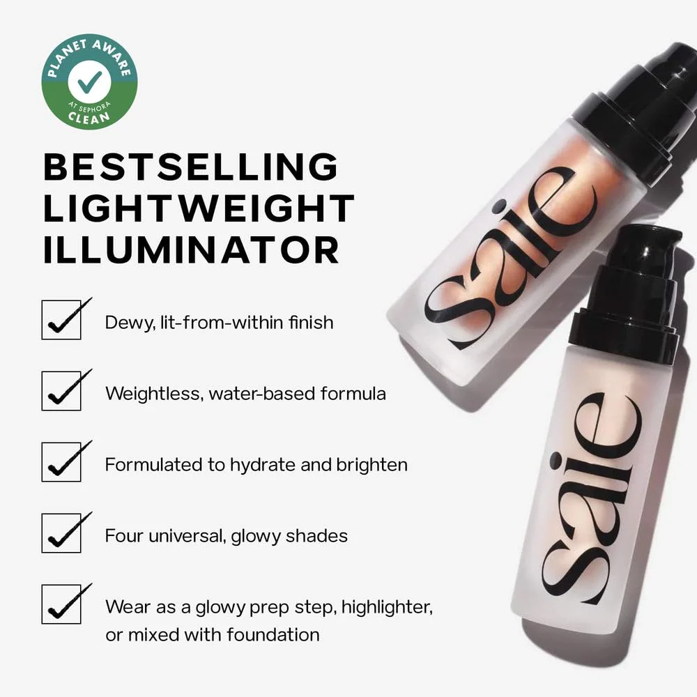 Saie Mini Glowy Super Gel Trio Gift Set - Lightweight Makeup Primer & All-Over Liquid Highlighter for Instant Glowy, Glass Skin - With Glycerin & Squalane - Starglow, Roseglow & Sunglow (0.5 oz Each) - Image 2