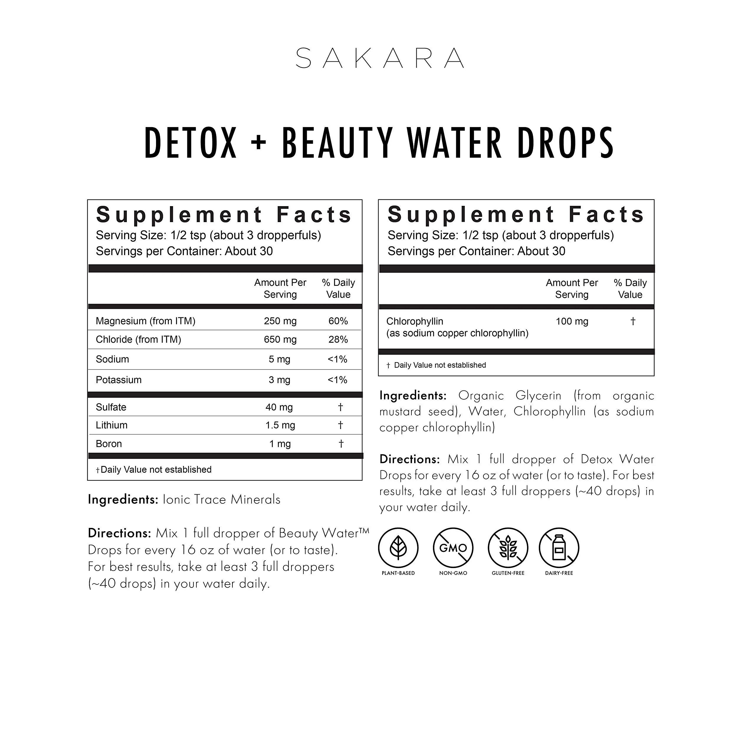 Sakara Beauty Water + Detox Water Drops, 60 Servings - Trace Mineral Drops & Chlorophyll Liquid Drops, Liquid Magnesium, Chloride, Sodium, Potassium, Boron Supplements, Liquid Chlorophyll Drops - Image 2