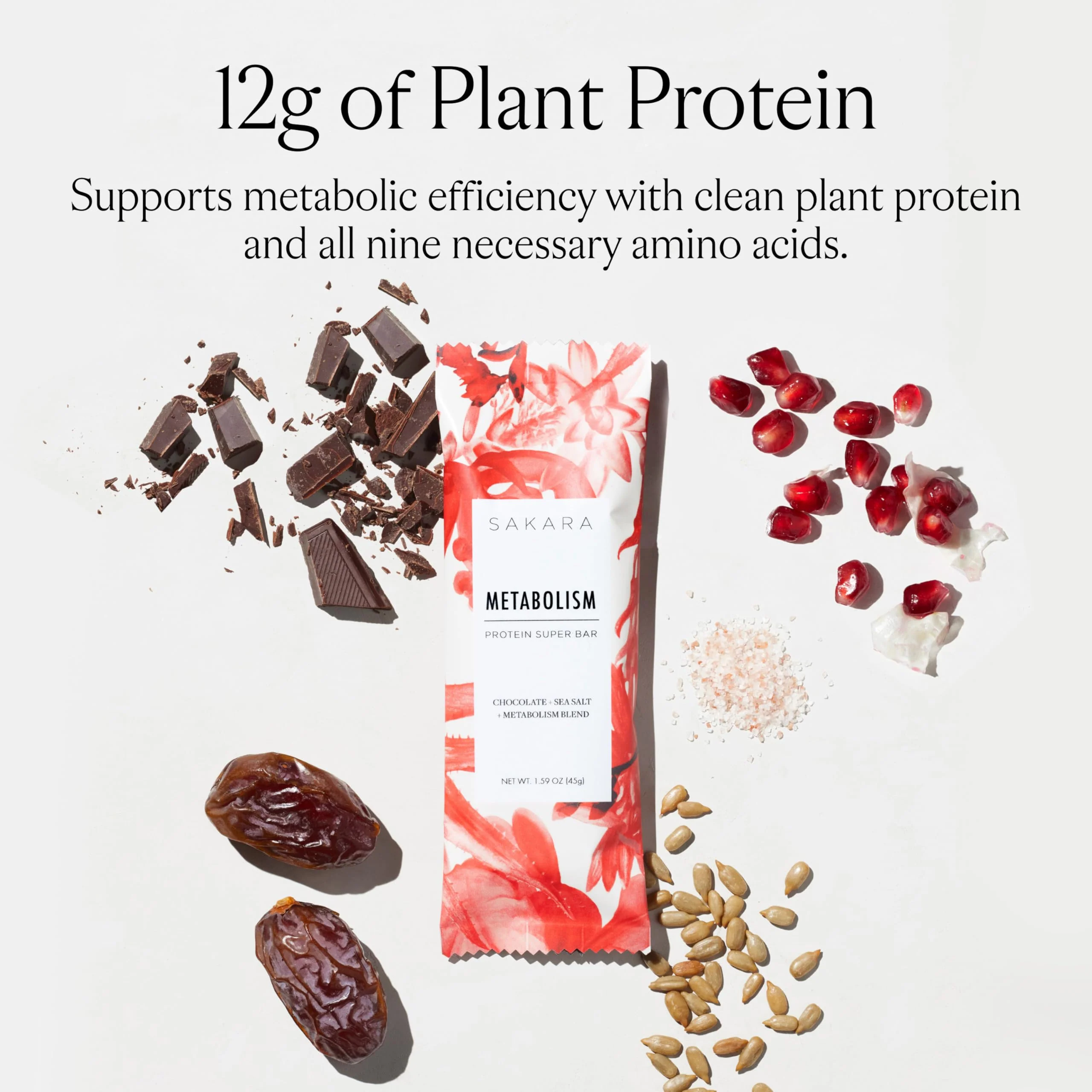 SAKARA Metabolism Super Bar – Healthy, Nutritious Vegan Protein Bars, Clean Ingredients, Low Sugar, Gluten-Free, On-the-Go Snacks with 9g Fiber, Sea Salt, Chocolate, 12g Plant-Based Protein - Image 4