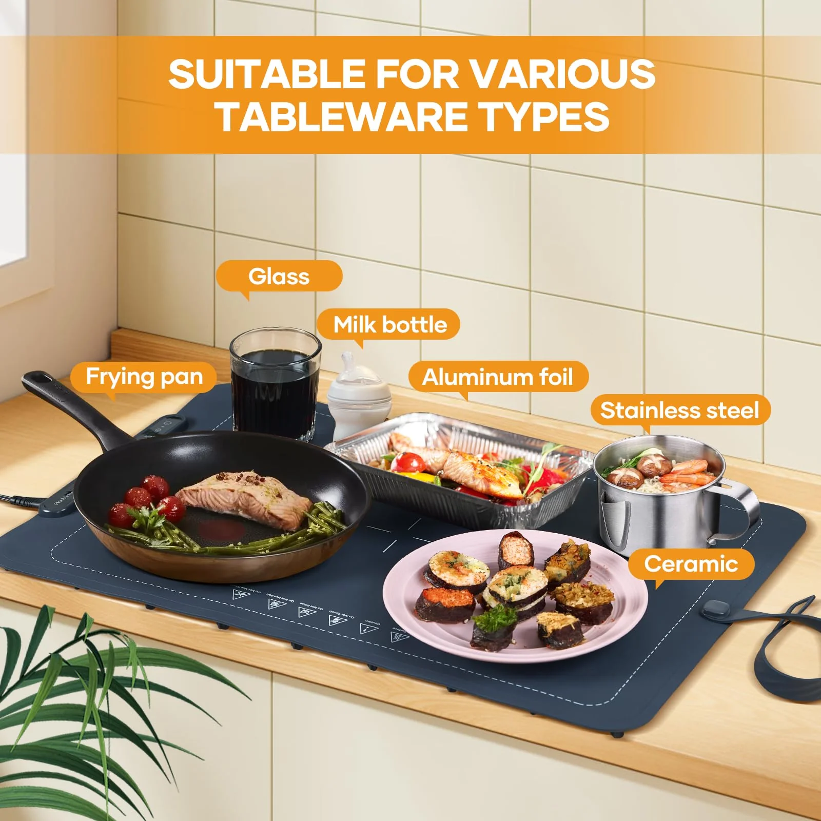 Saker Food Warming Mat,Electric Warming Tray for Food, Adjustable Heating Mat for Countertop with 3 Temperature Settings & Child Lock, Portable Foldable Food Warmer for Party, Buffet, Daily Use - Image 4
