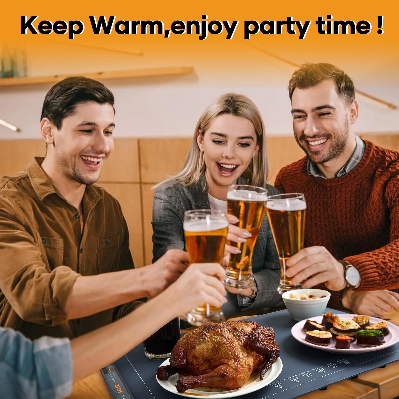 Saker Food Warming Mat,Electric Warming Tray for Food, Adjustable Heating Mat for Countertop with 3 Temperature Settings & Child Lock, Portable Foldable Food Warmer for Party, Buffet, Daily Use - Image 7