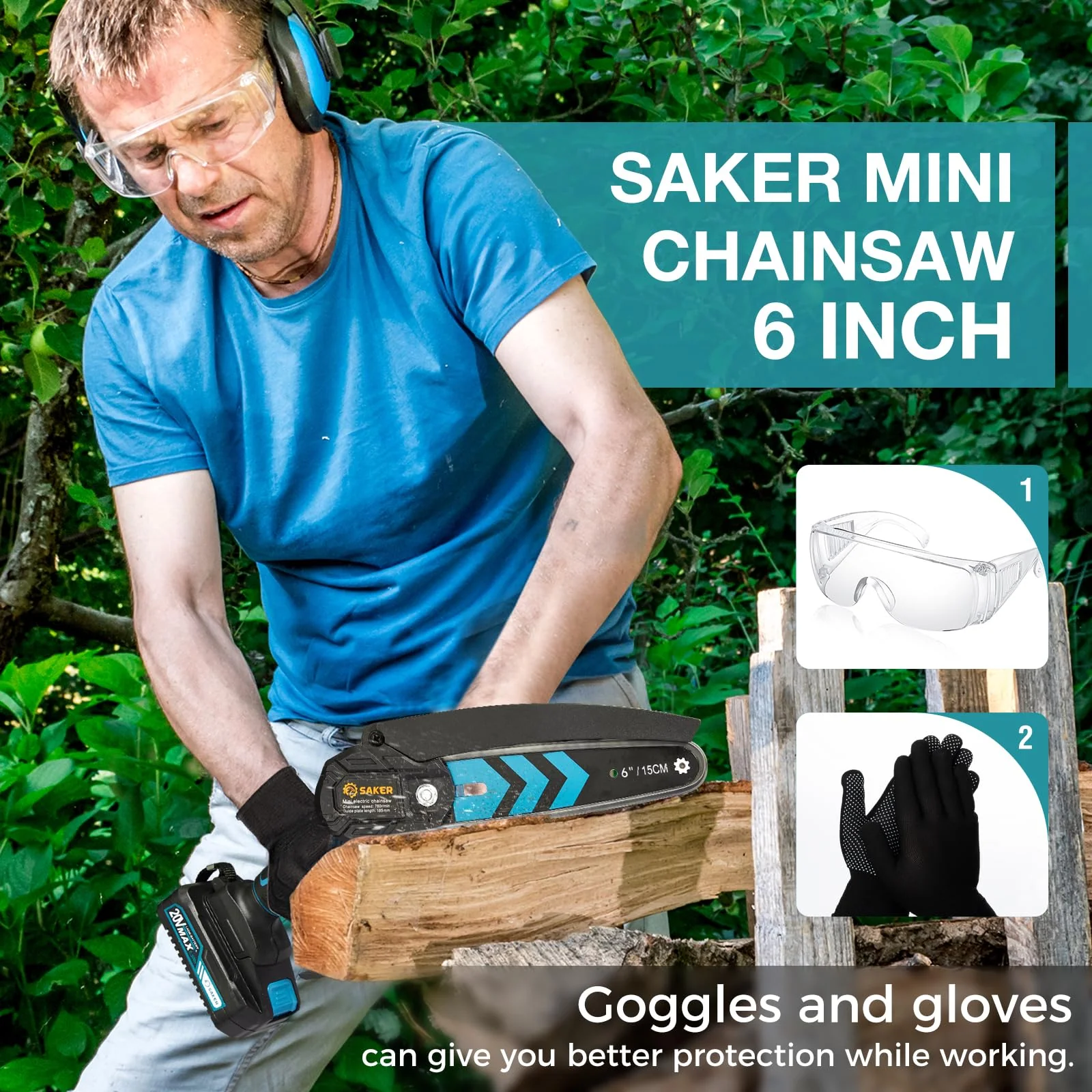 Saker Mini Chainsaw,6 Inch Portable Electric Chainsaw Cordless, Small Handheld Chain saw for Tree Branches,Courtyard, Household and Garden,Christmas Gifts for Men Dad Husband Women - Image 2