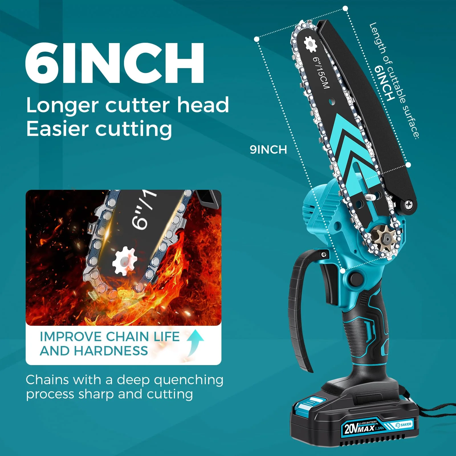 Saker Mini Chainsaw,6 Inch Portable Electric Chainsaw Cordless, Small Handheld Chain saw for Tree Branches,Courtyard, Household and Garden,Christmas Gifts for Men Dad Husband Women - Image 7