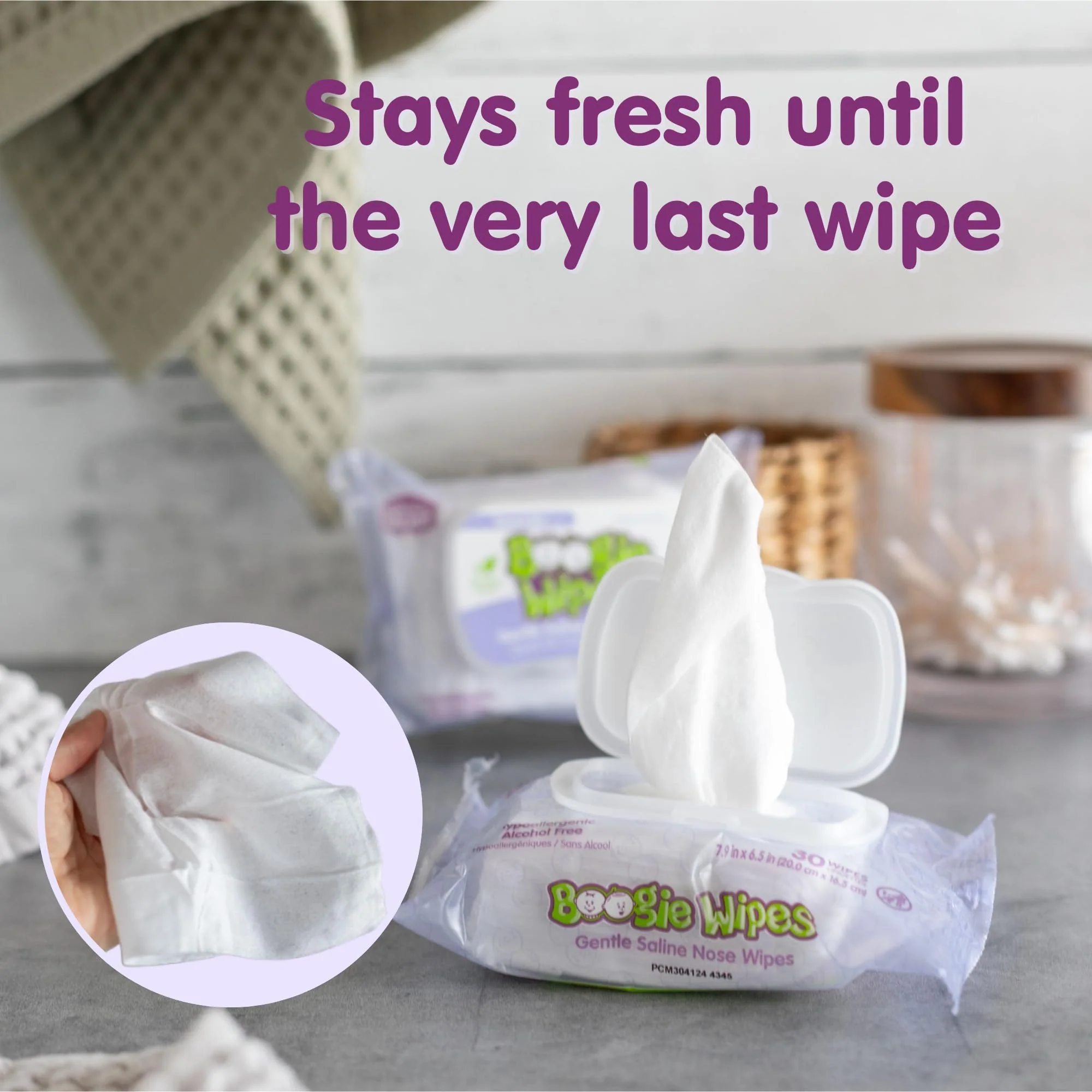 Saline Nose Wipes by Boogie, for Baby & Kids, Face, Hand & Body, FSA/HSA Eligible, Made with Vitamin E, Aloe, and Natural Saline, Lavender Scent, 30 Count (Pack of 3) - Image 5