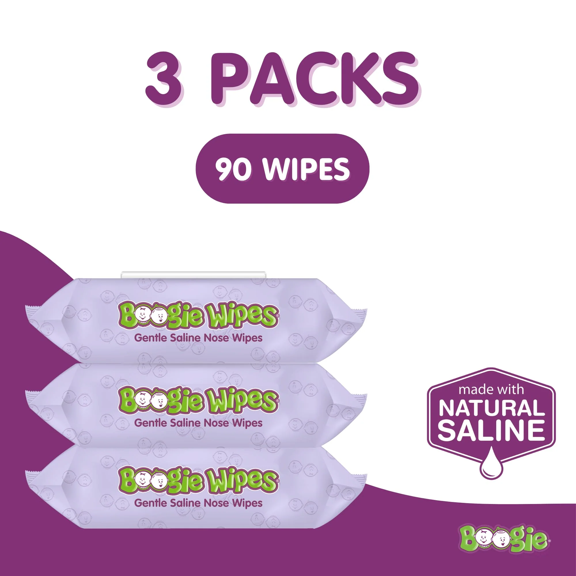 Saline Nose Wipes by Boogie, for Baby & Kids, Face, Hand & Body, FSA/HSA Eligible, Made with Vitamin E, Aloe, and Natural Saline, Lavender Scent, 30 Count (Pack of 3) - Image 9