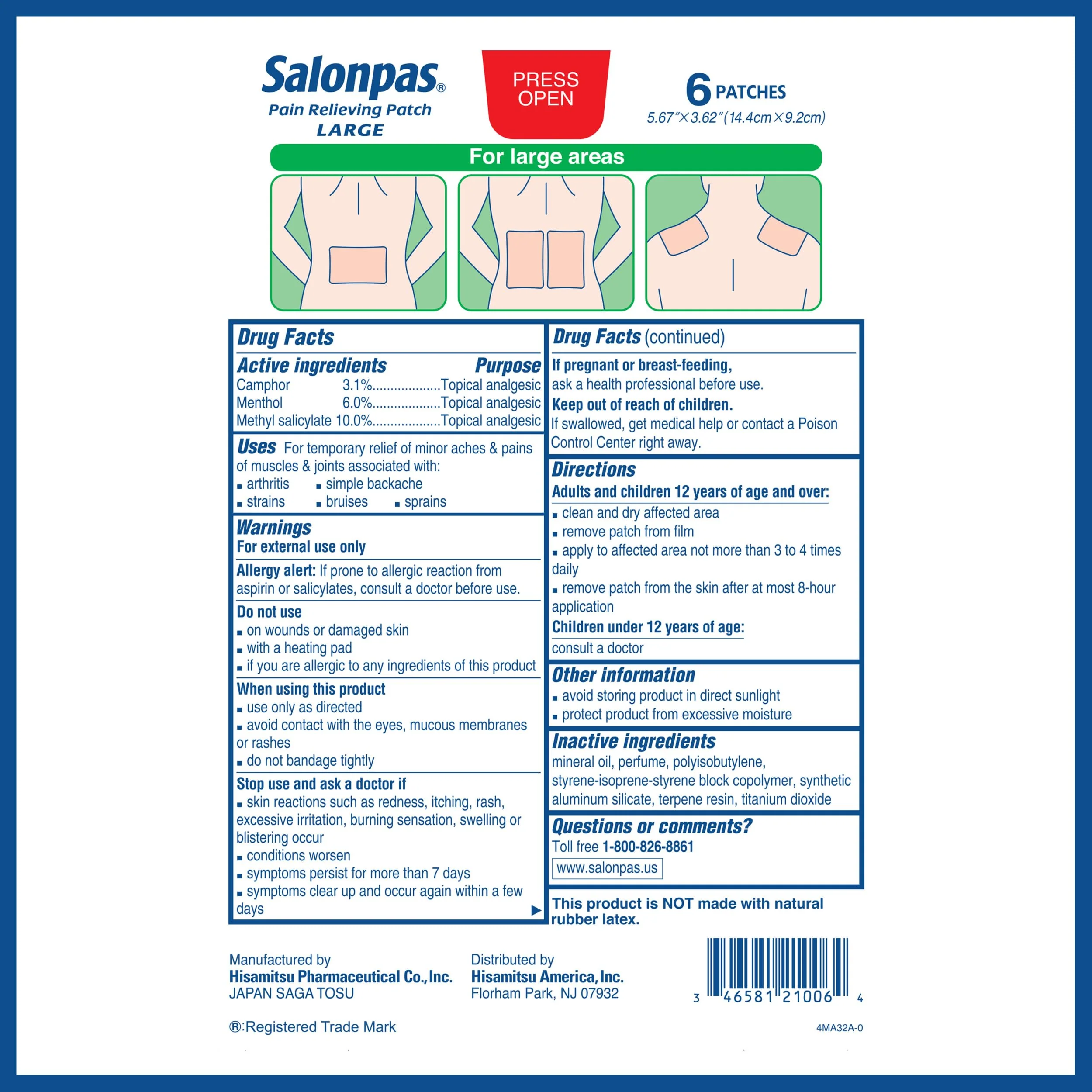 Salonpas Pain Relieving Patch, Large, 6 Count, for Back, Neck, Shoulder, Knee Pain and Muscle Soreness, 8 Hour Pain Relief - Image 7