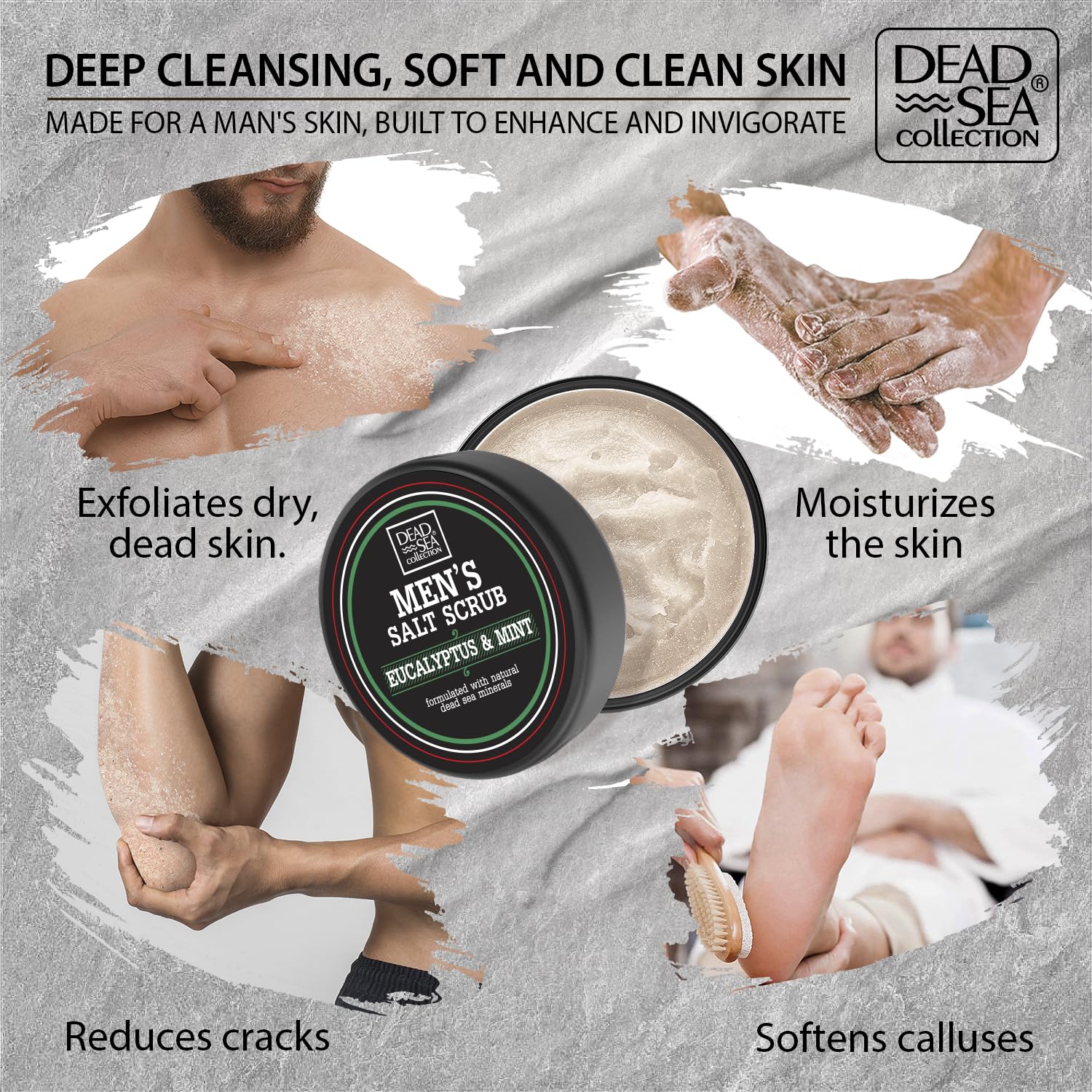 Salt Body Scrub Eucalyptus & Mint For Men– Moisturizes, Exfoliates & Nourishes Skin – Cleanses & Detoxifies with Dead Sea Minerals – Dead Sea Collection - 23.28 OZ - Image 2