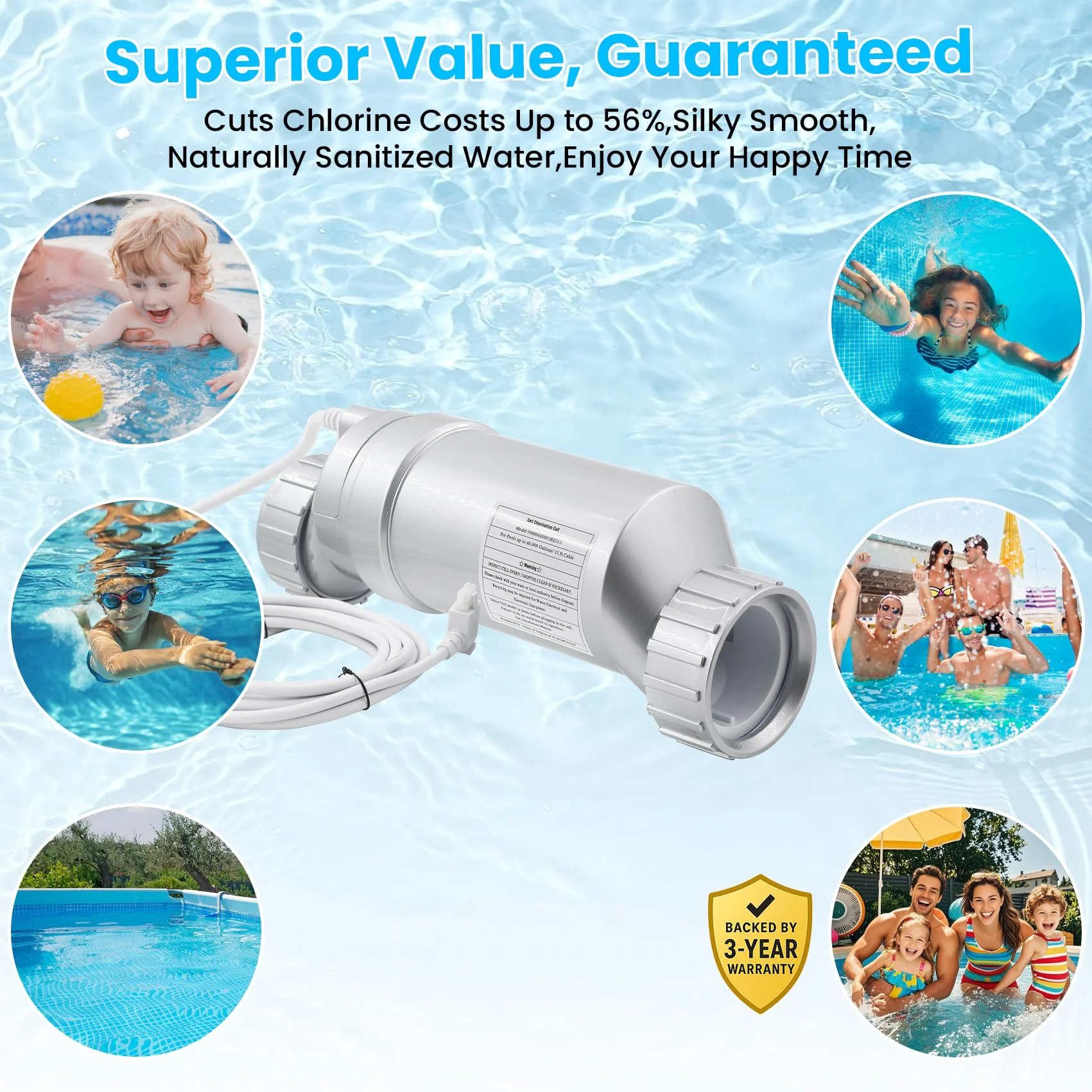 Salt Cell Replacement for Hayward T-Cell-15 – 3+ Year Titanium Core, Cuts Chlorine Costs Up to 56%, Compatible with AquaRite/AquaTrol/ProLogic/AQ-Logic Firmware 1.50+, 40,000 Gallon Pools - Image 2
