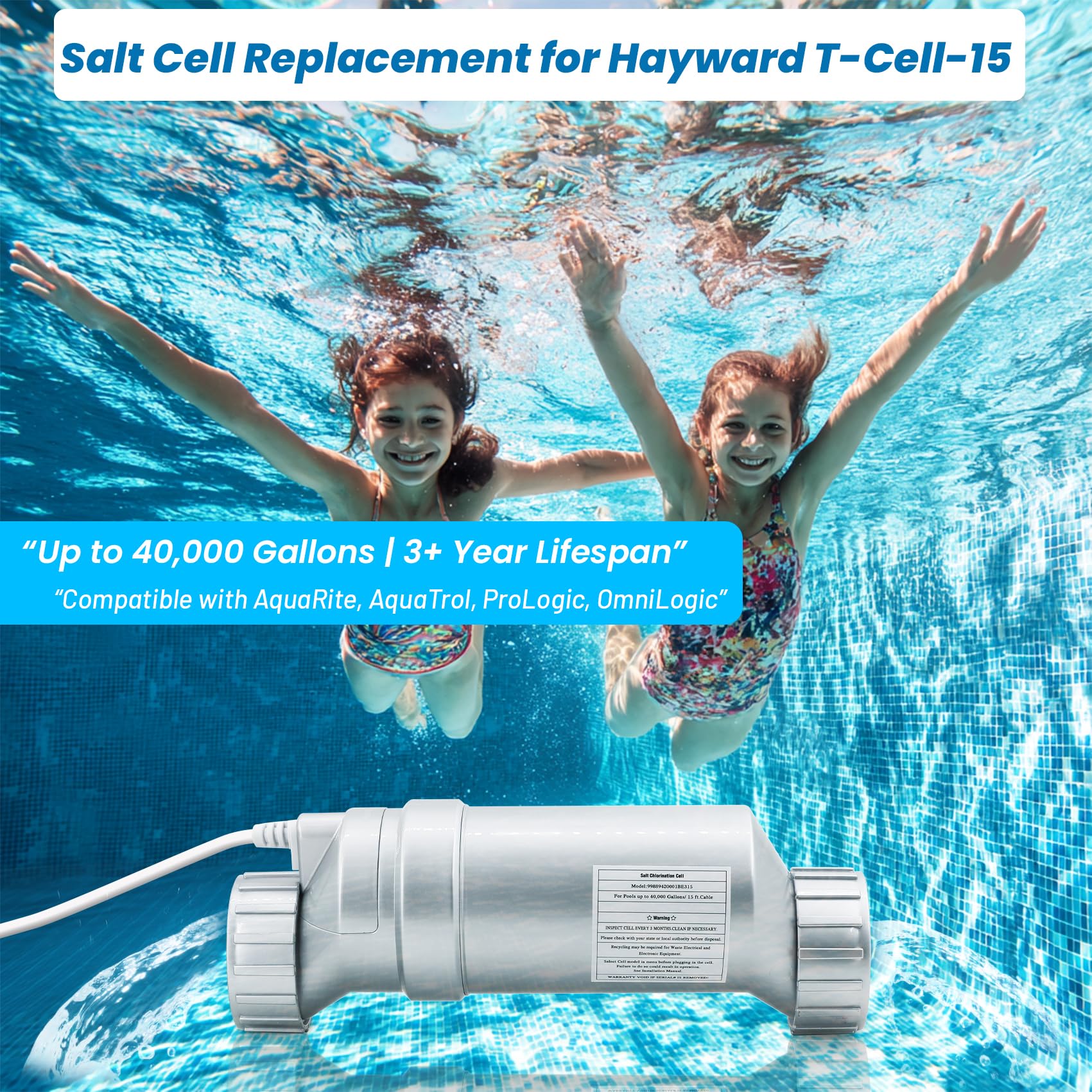 Salt Cell Replacement for Hayward T-Cell-15 – 3+ Year Titanium Core, Cuts Chlorine Costs Up to 56%, Compatible with AquaRite/AquaTrol/ProLogic/AQ-Logic Firmware 1.50+, 40,000 Gallon Pools - Image 4