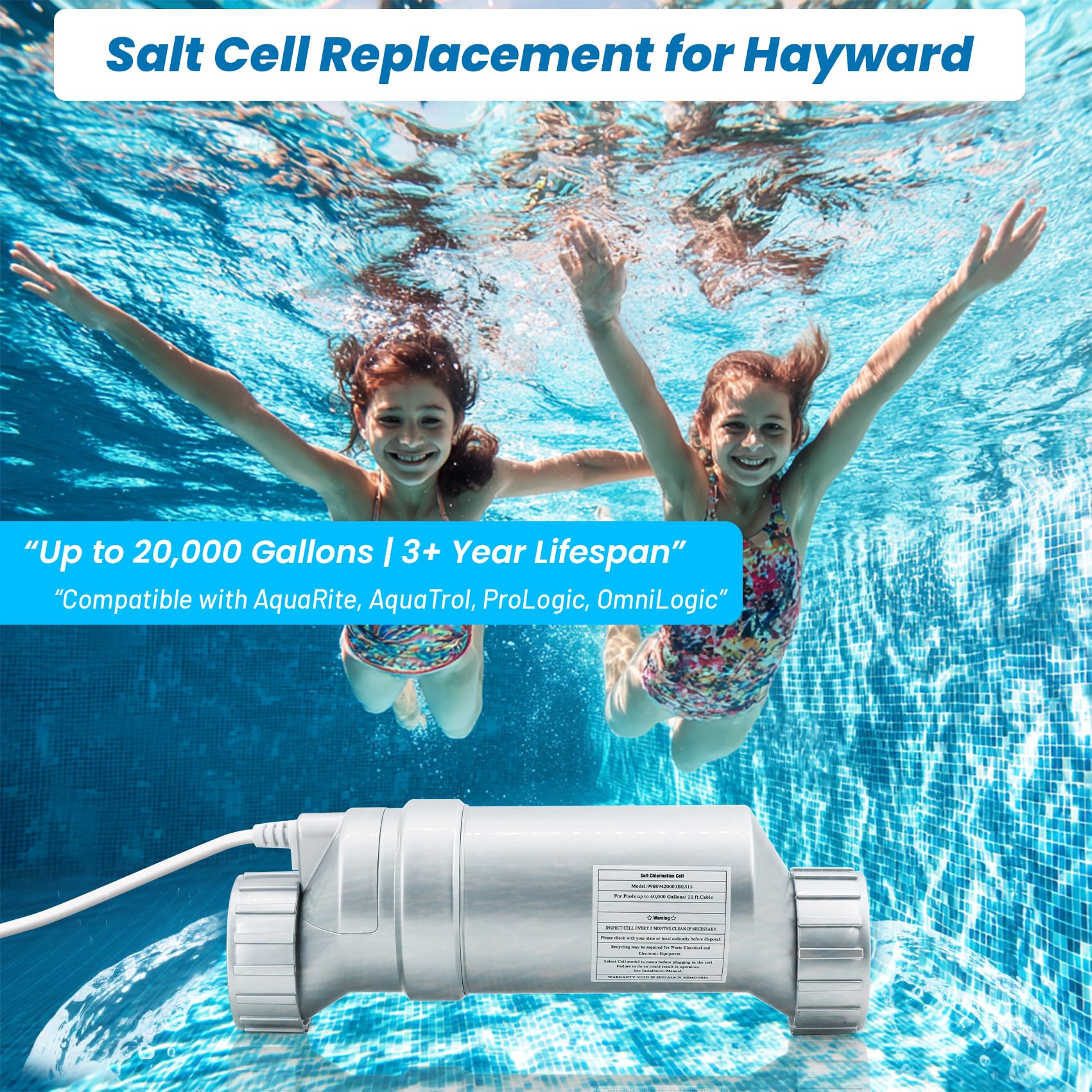 Salt Cell Replacement for Hayward T-Cell-5 – 3+ Year Titanium Core, Cuts Chlorine Costs Up to 56%, Compatible with AquaRite/AquaTrol/ProLogic/AQ-Logic Firmware 1.50+, 20,000 Gallon Pools - Image 4